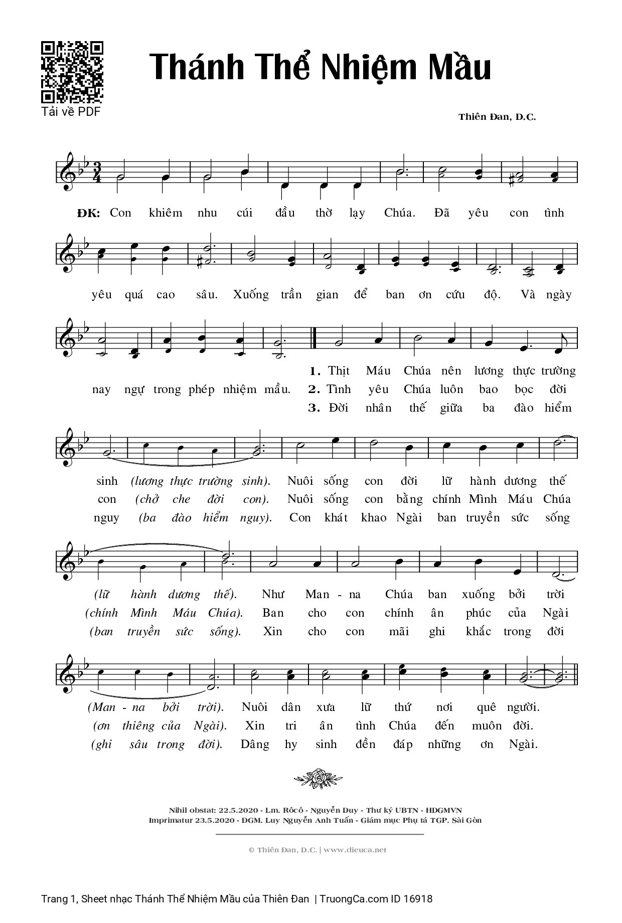 Sheet PDF of Thánh Thể Nhiệm Mầu