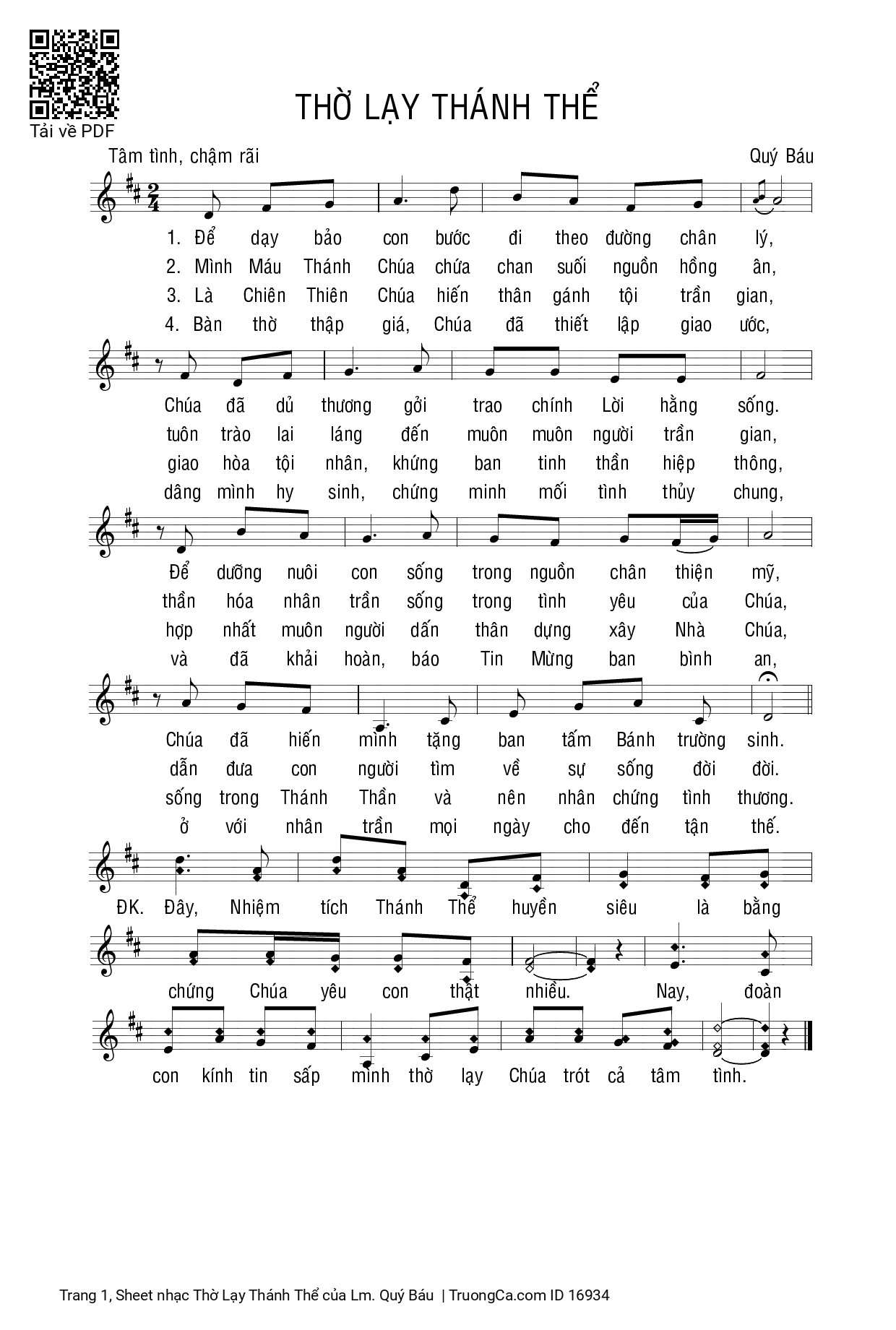 Page 1 of Sheet music PDF Thờ Lạy Thánh Thể - Lm. Quý Báu