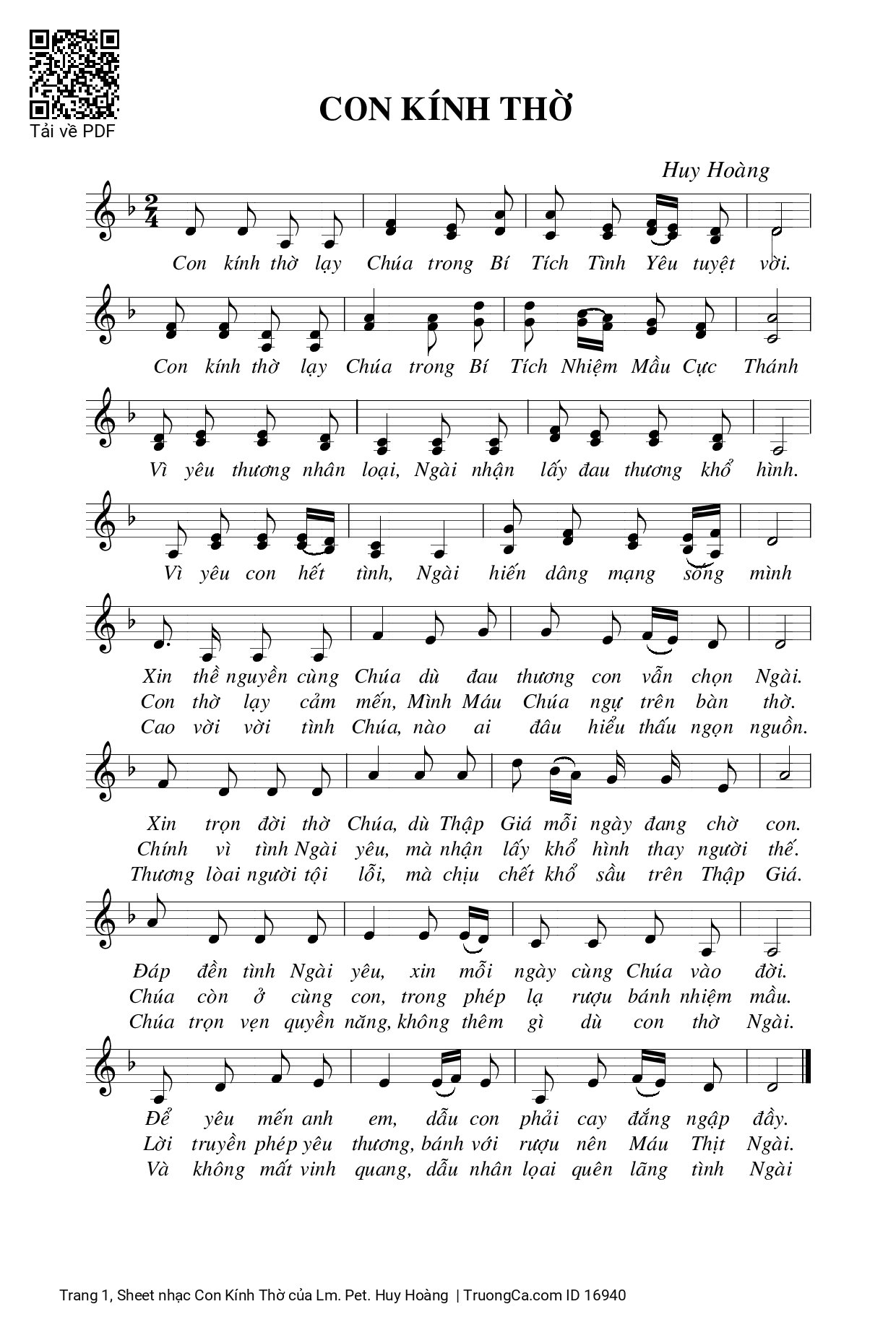 Page 1 of Sheet music PDF Con Kính Thờ - Lm. Pet. Huy Hoàng