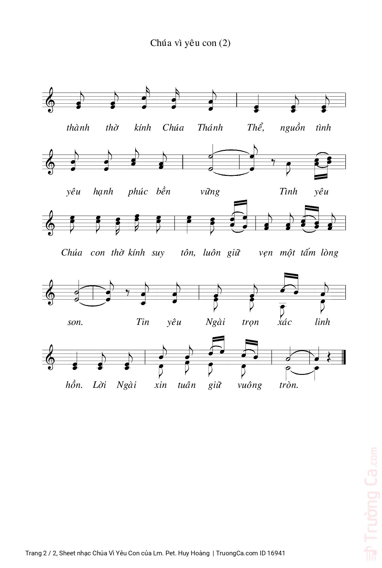 Page 2 of Sheet music PDF Chúa Vì Yêu Con - Lm. Pet. Huy Hoàng