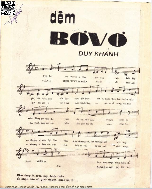 Page 2 of Sheet music PDF Đêm bơ vơ - Duy Khánh