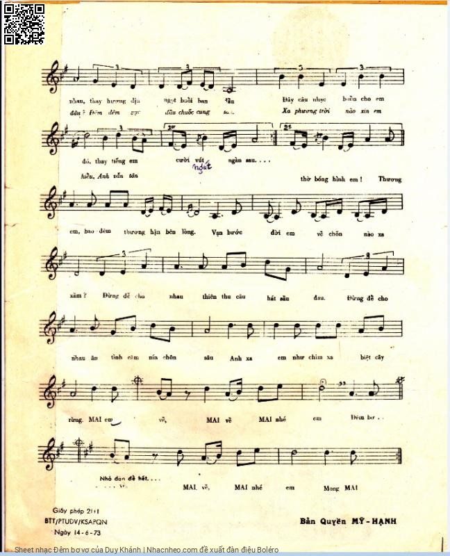 Page 3 of Sheet music PDF Đêm bơ vơ - Duy Khánh