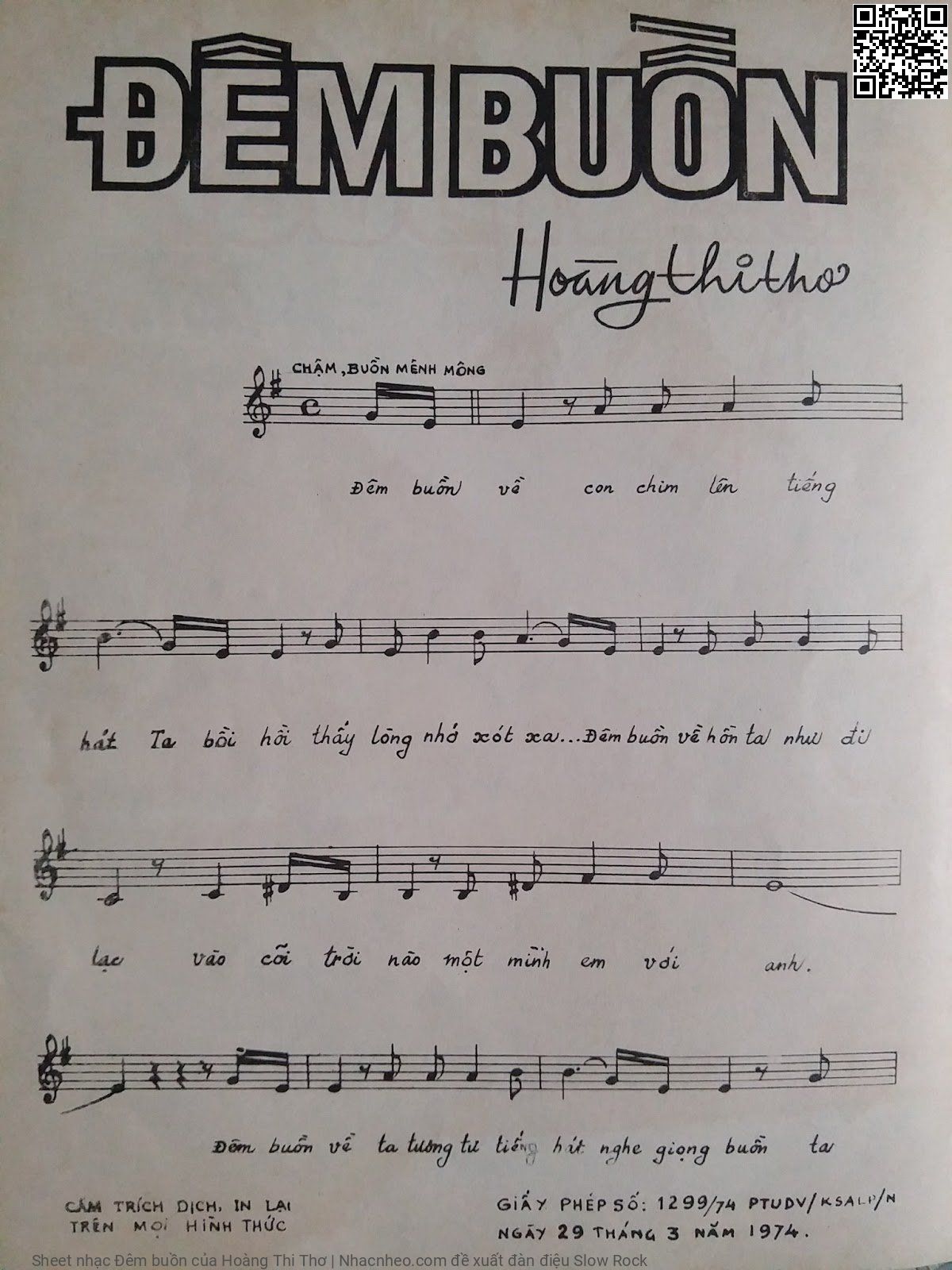 Page 2 of Sheet music PDF Đêm buồn - Hoàng Thi Thơ