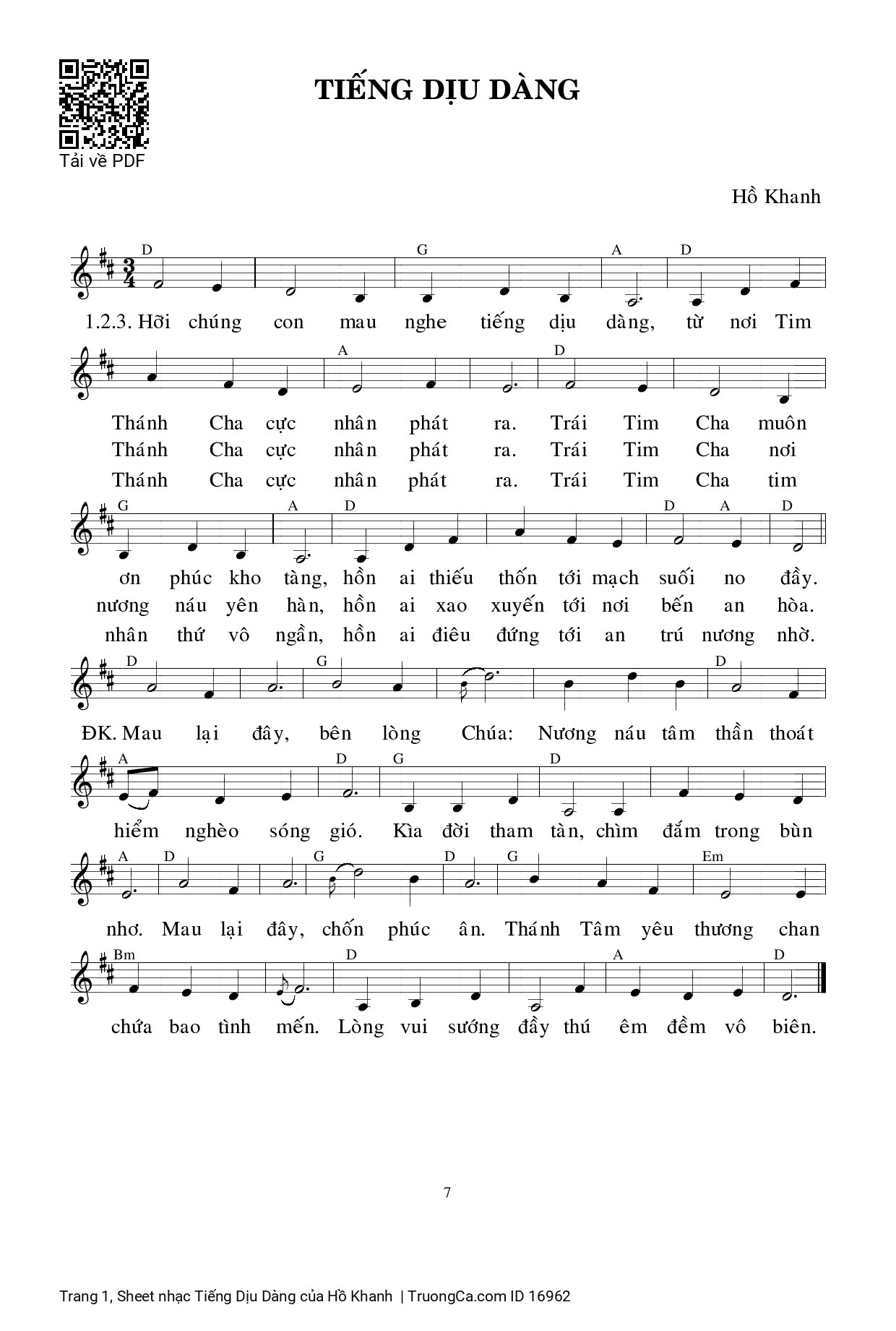 Page 1 of Sheet music PDF Tiếng Dịu Dàng - Hồ Khanh