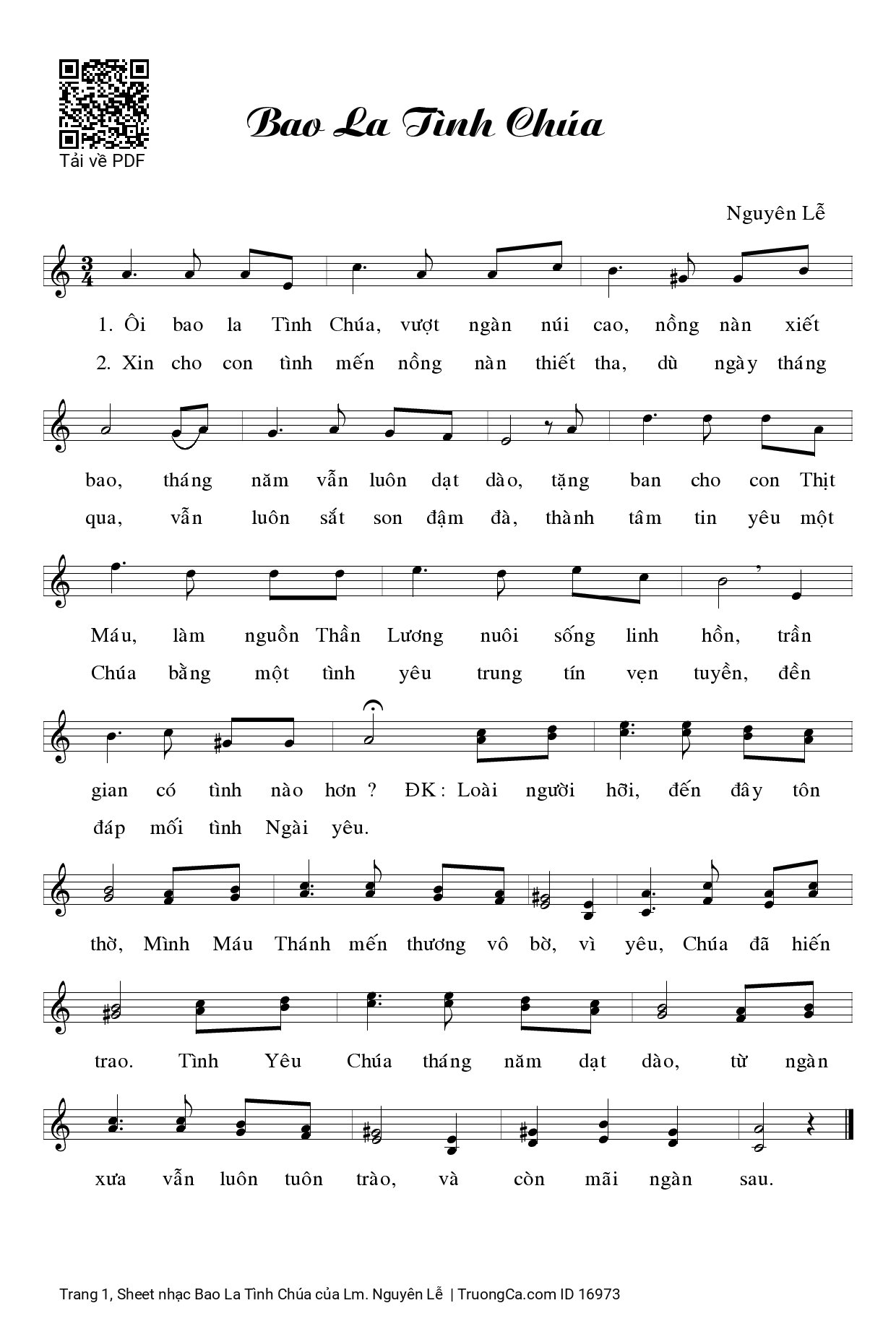 Page 1 of Sheet music PDF Bao La Tình Chúa - Lm. Nguyên Lễ