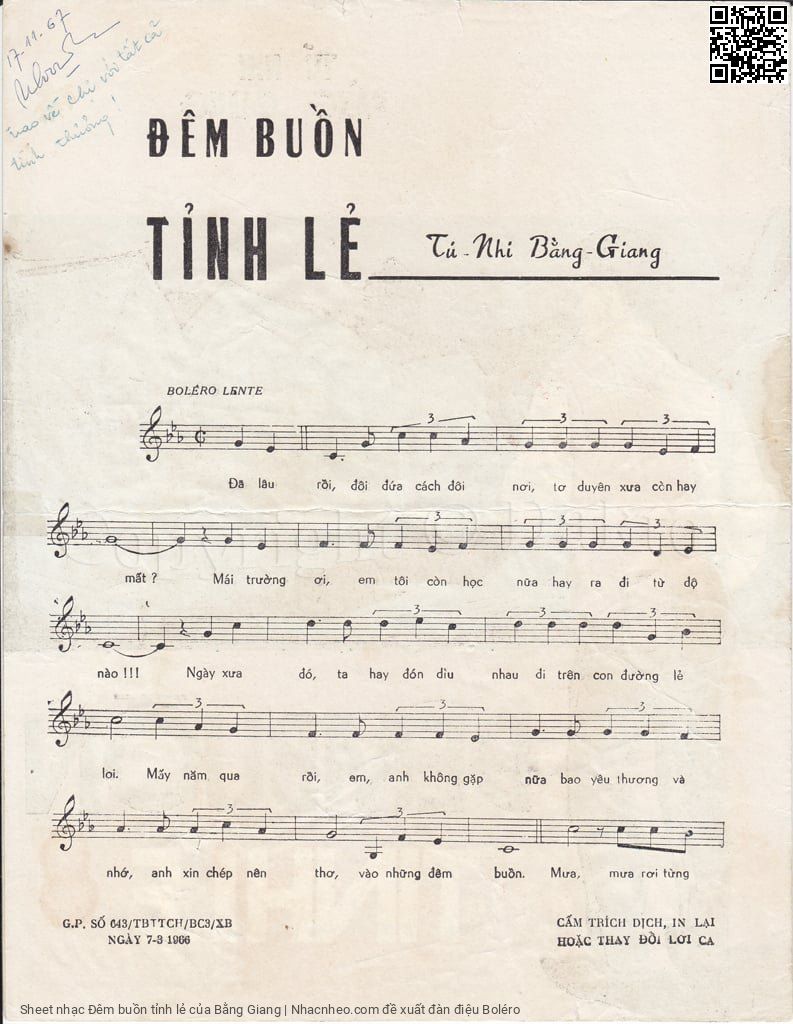 Page 2 of Sheet music PDF Đêm buồn tỉnh lẻ - Bằng Giang