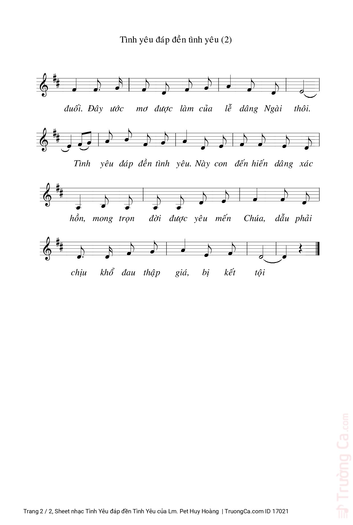 Page 2 of Sheet music PDF Tình Yêu đáp đền Tình Yêu - Lm. Pet Huy Hoàng