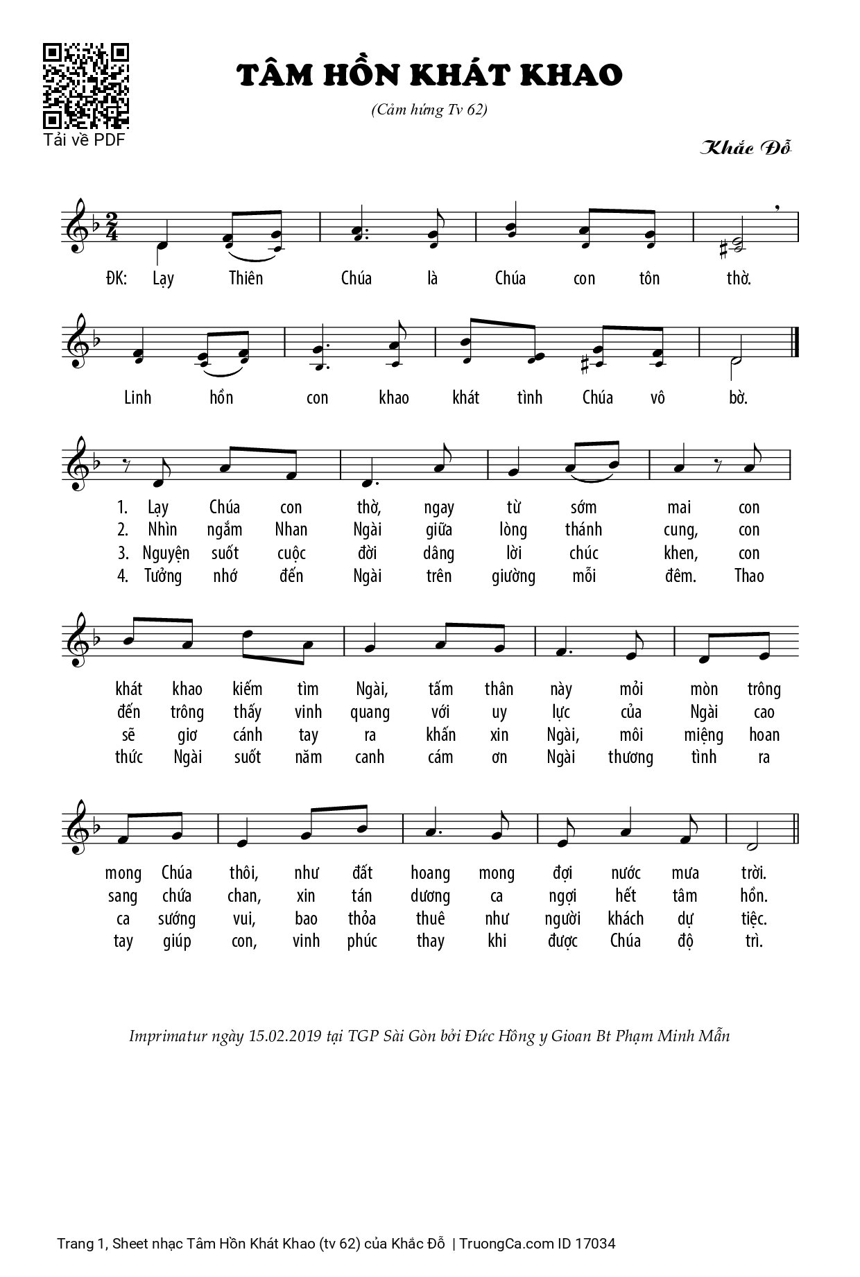 Page 1 of Sheet music PDF Tâm Hồn Khát Khao (tv 62) - Khắc Đỗ