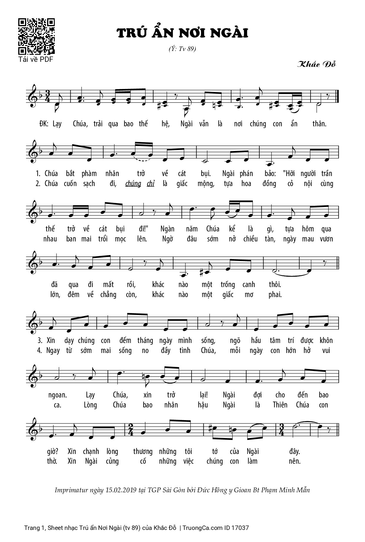 Sheet PDF of Trú ẩn Nơi Ngài (tv 89)