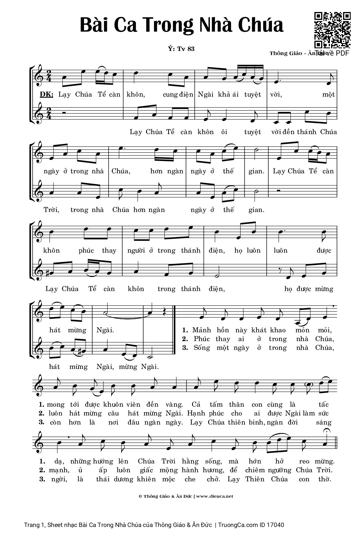 Sheet PDF of Bài Ca Trong Nhà Chúa