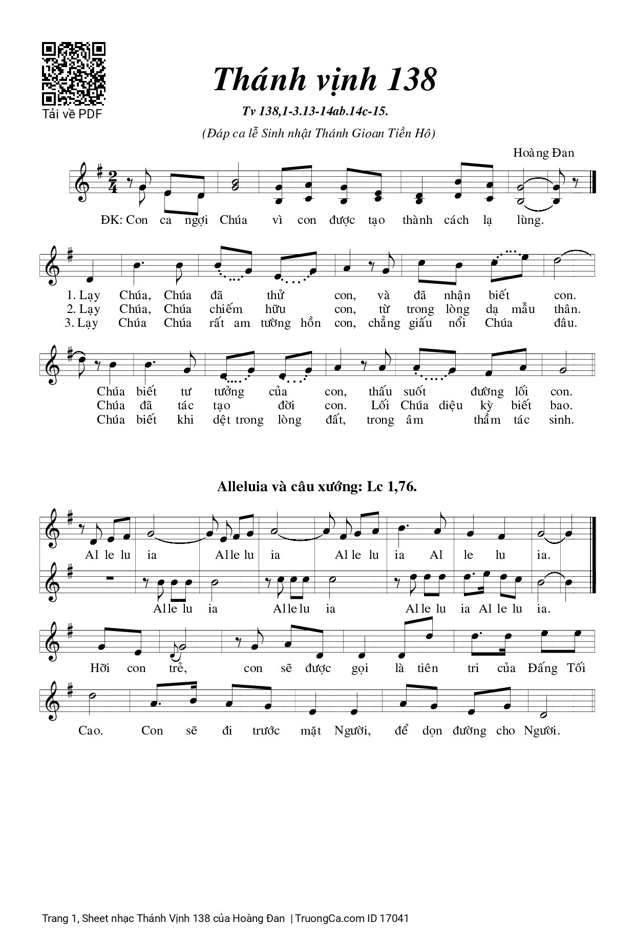 Page 1 of Sheet music PDF Thánh Vịnh 138 - Hoàng Đan