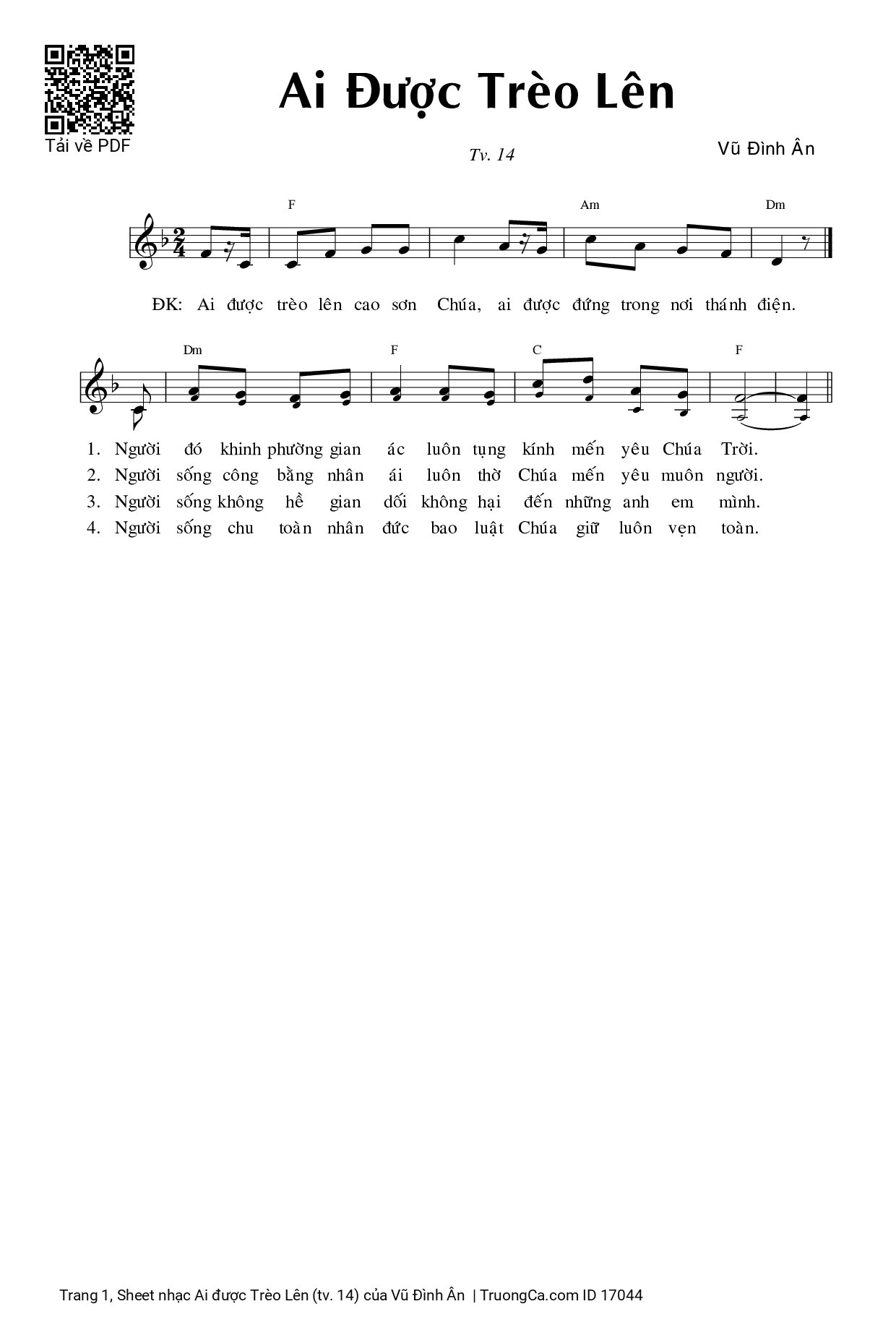 Sheet PDF of Ai được Trèo Lên (tv. 14)