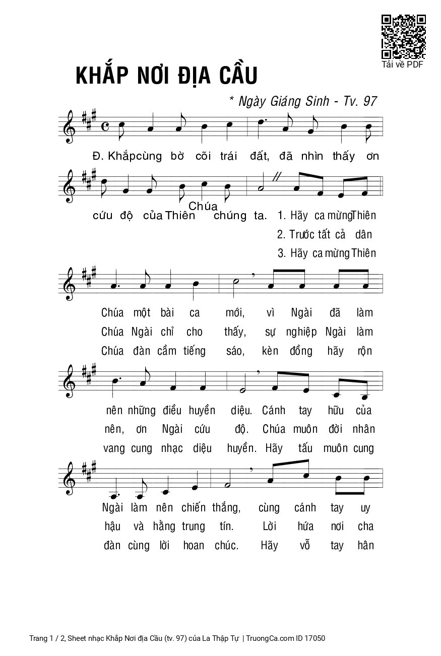 Sheet PDF of Khắp Nơi địa Cầu (tv. 97)