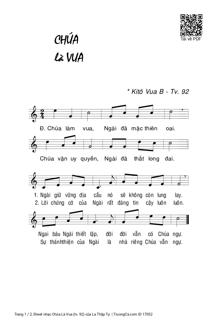 Page 1 of Sheet music PDF Chúa Là Vua (tv. 92) - La Thập Tự