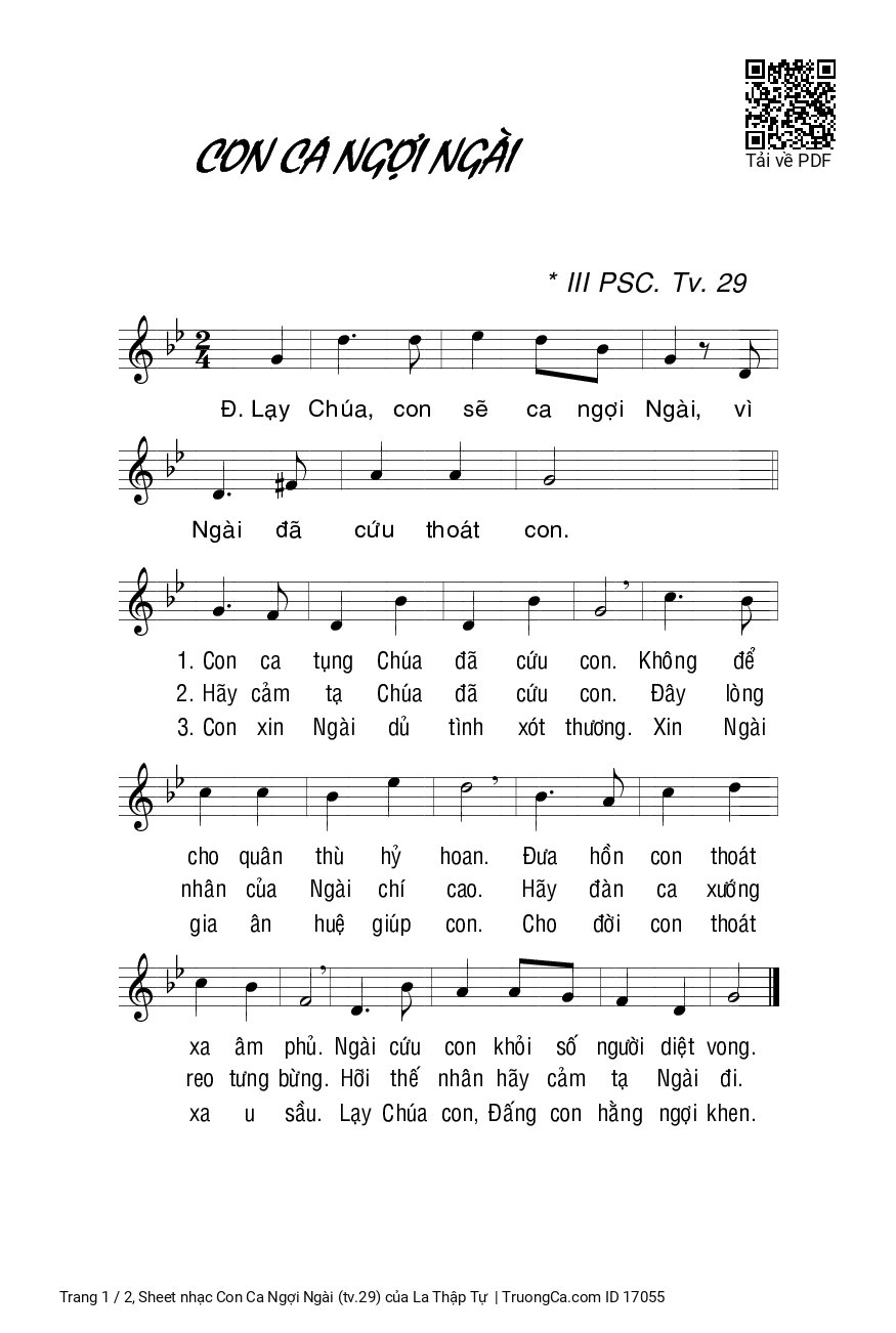 Page 1 of Sheet music PDF Con Ca Ngợi Ngài (tv.29) - La Thập Tự
