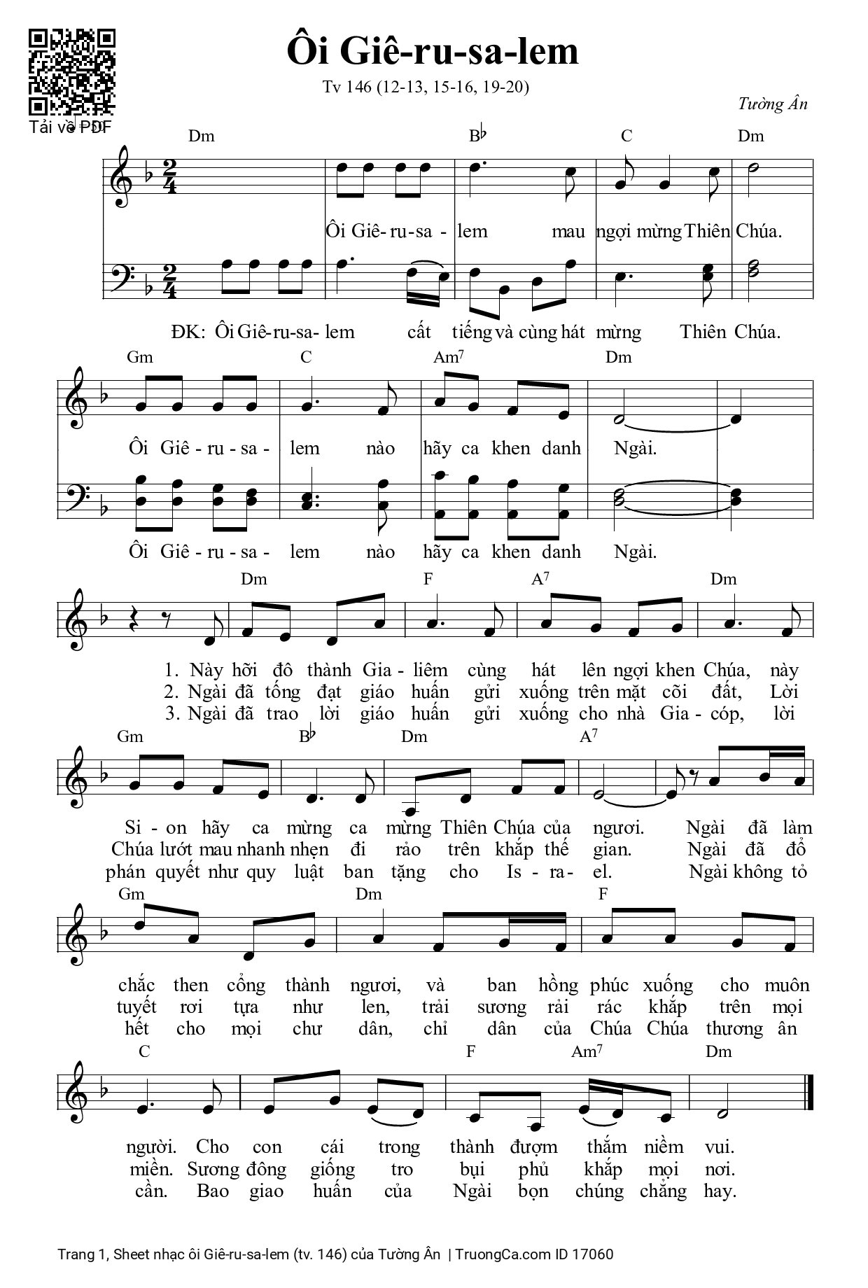 Sheet PDF of ôi Giê-ru-sa-lem (tv. 146)