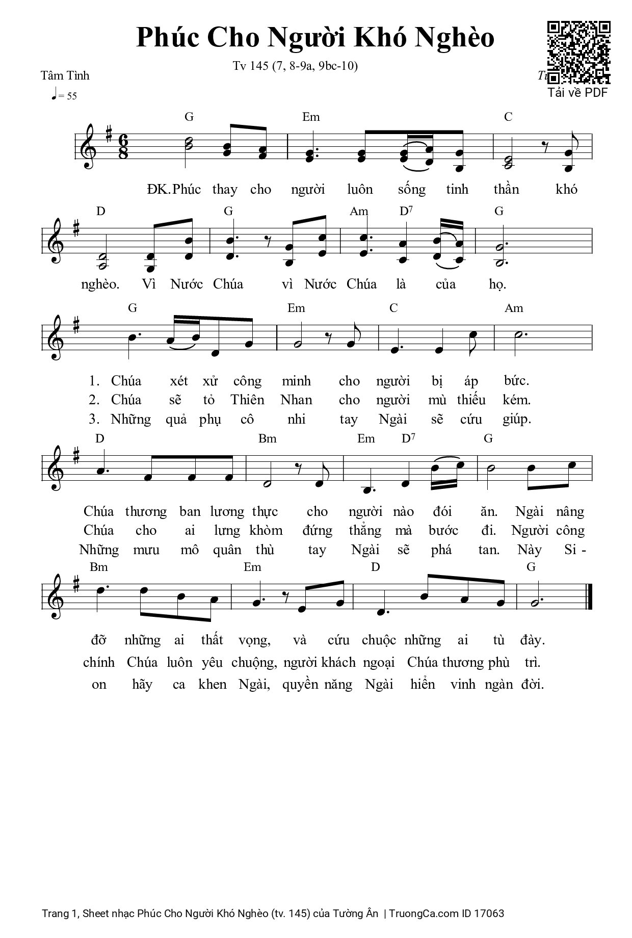 Sheet PDF of Phúc Cho Người Khó Nghèo (tv. 145)