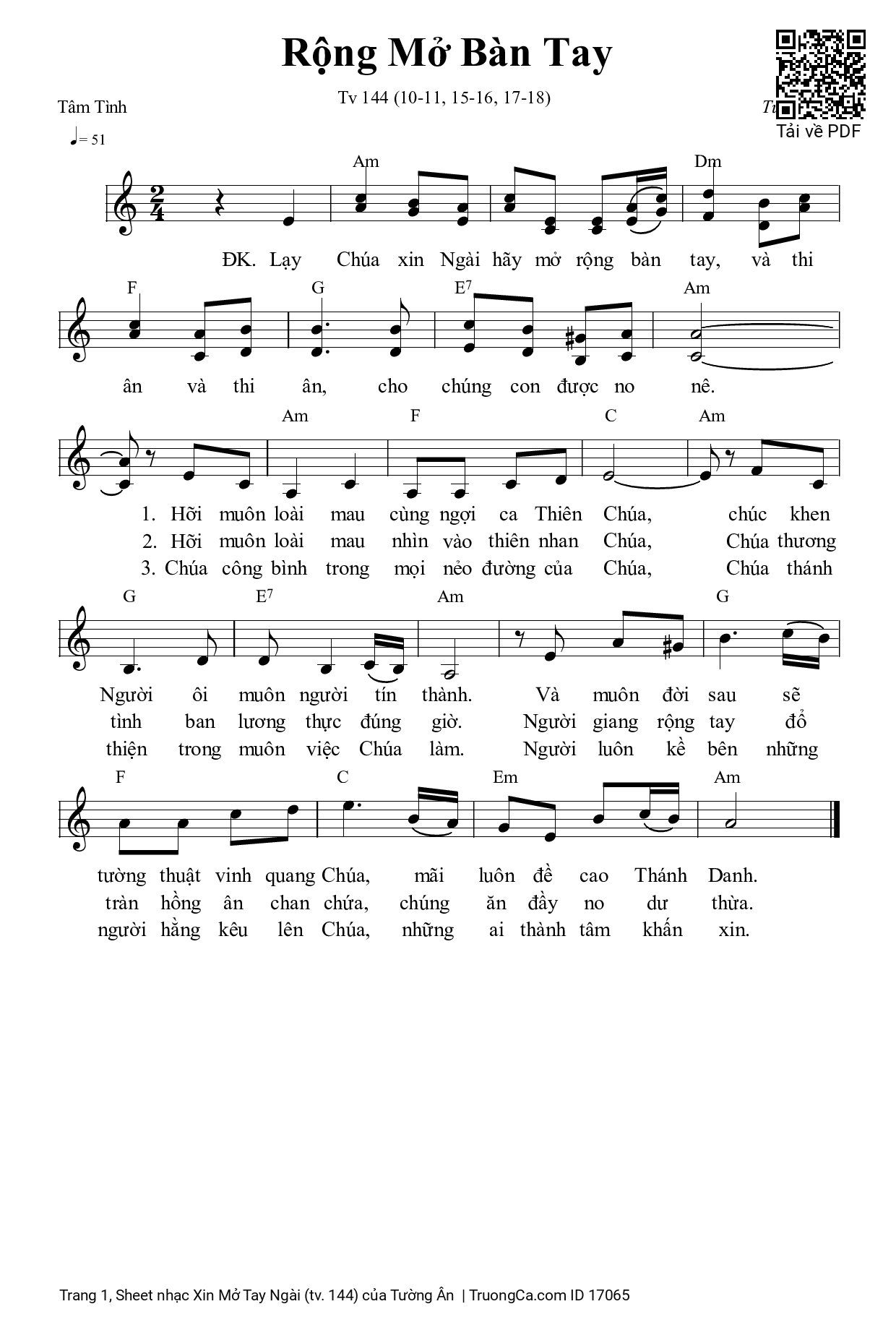 Sheet PDF of Xin Mở Tay Ngài (tv. 144)