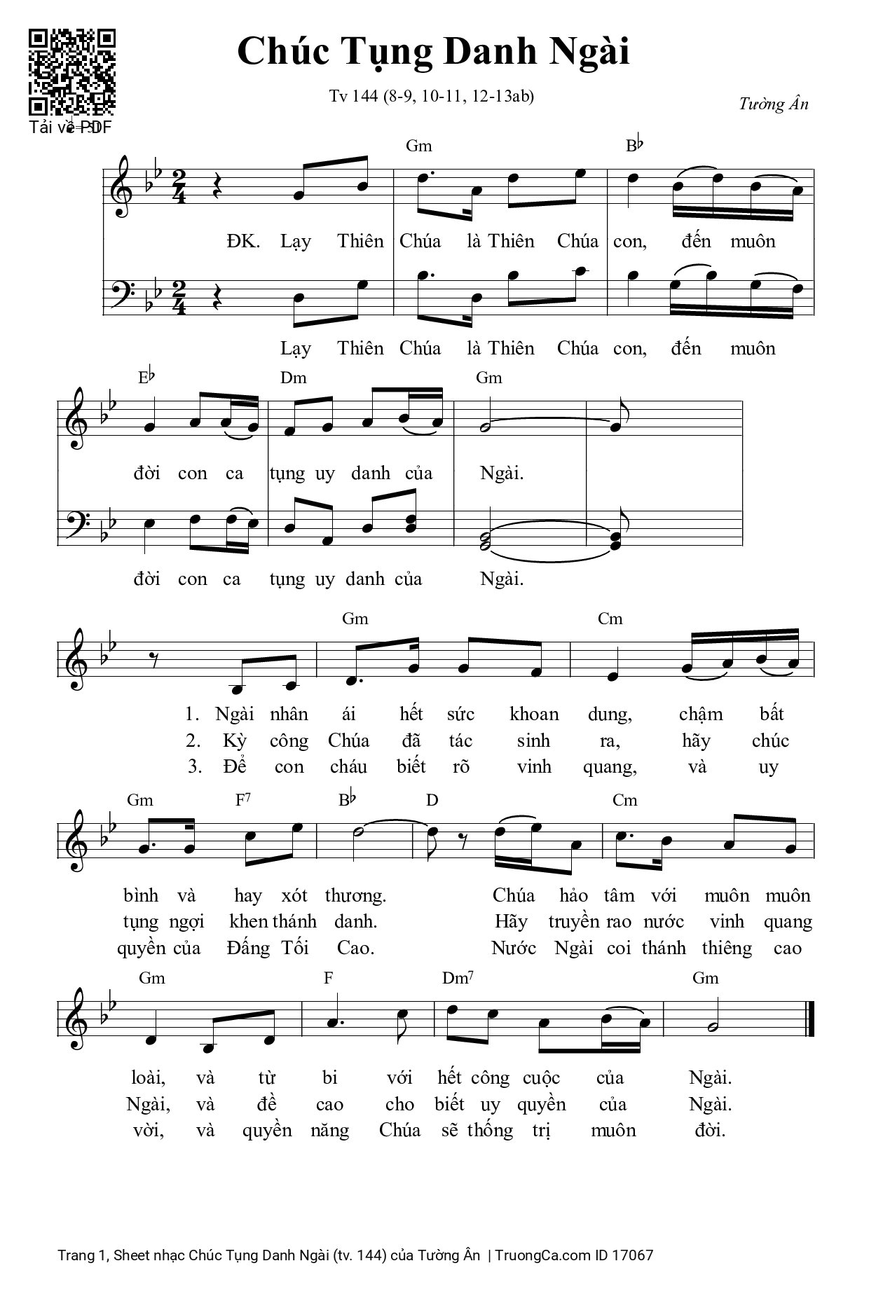 Page 1 of Sheet music PDF Chúc Tụng Danh Ngài (tv. 144) - Tường Ân
