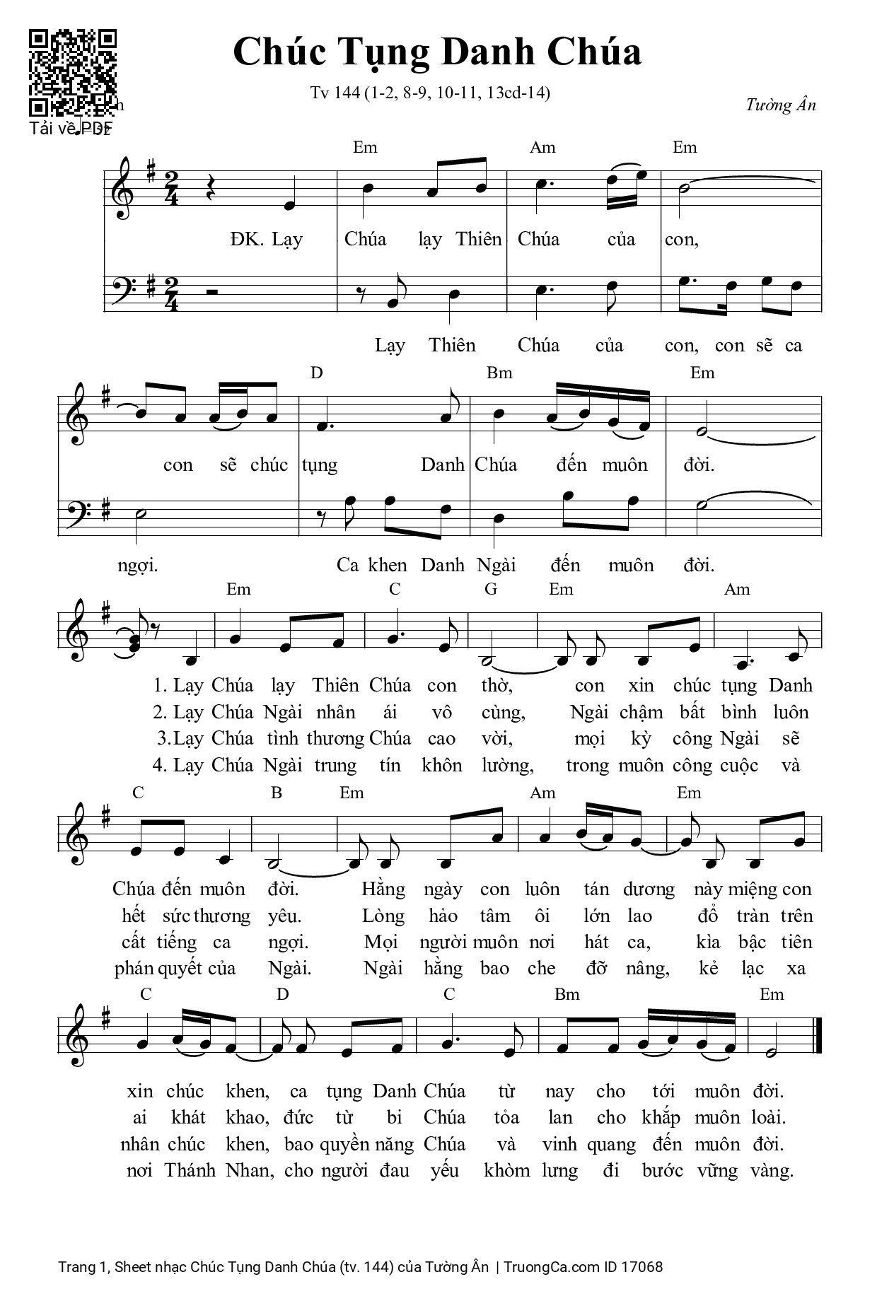 Sheet PDF of Chúc Tụng Danh Chúa (tv. 144)