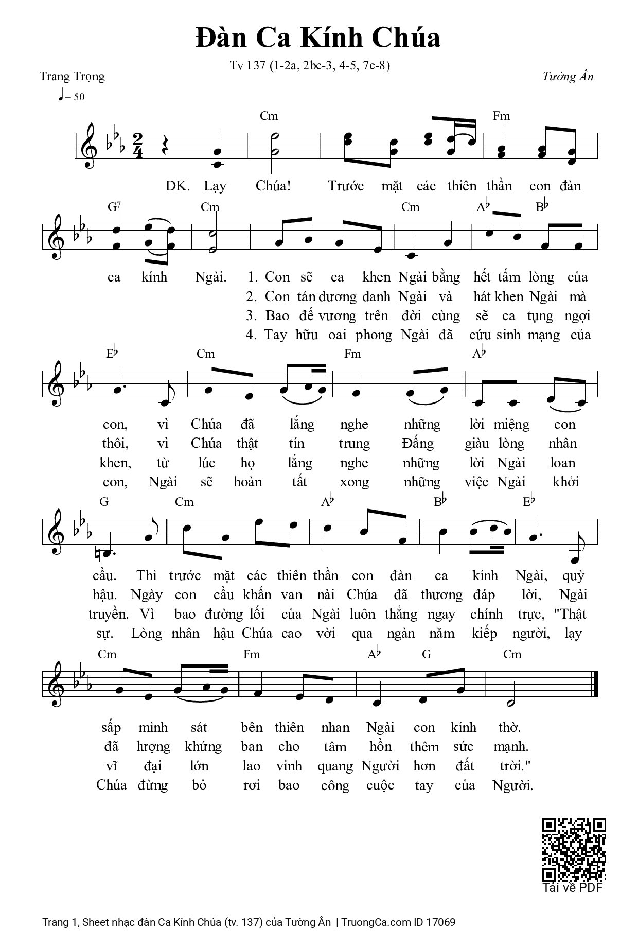 Sheet PDF of đàn Ca Kính Chúa (tv. 137)