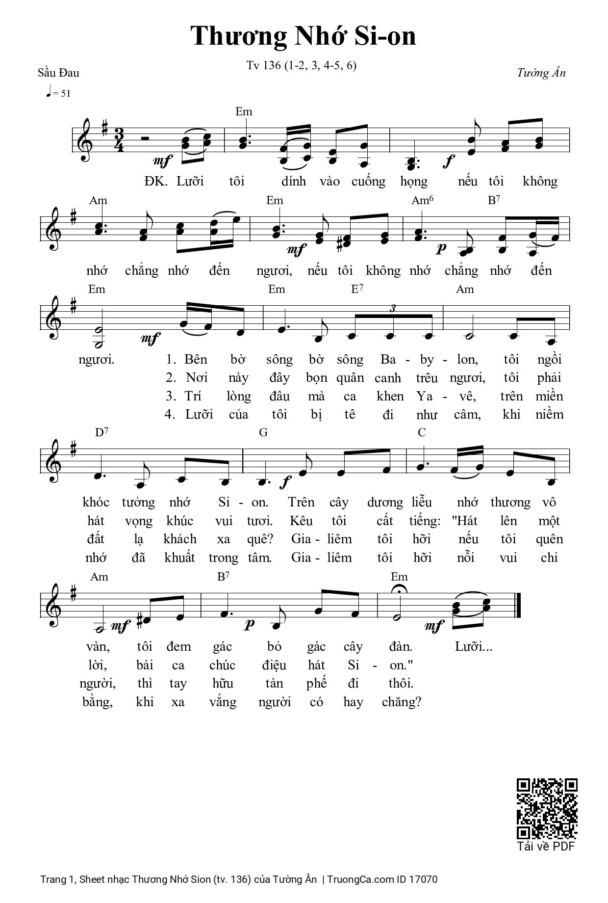 Sheet PDF of Thương Nhớ Sion (tv. 136)