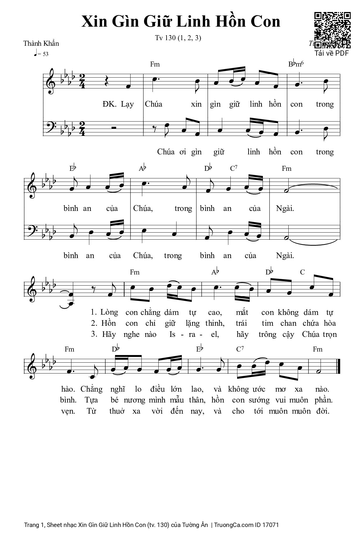 Sheet PDF of Xin Gìn Giữ Linh Hồn Con (tv. 130)