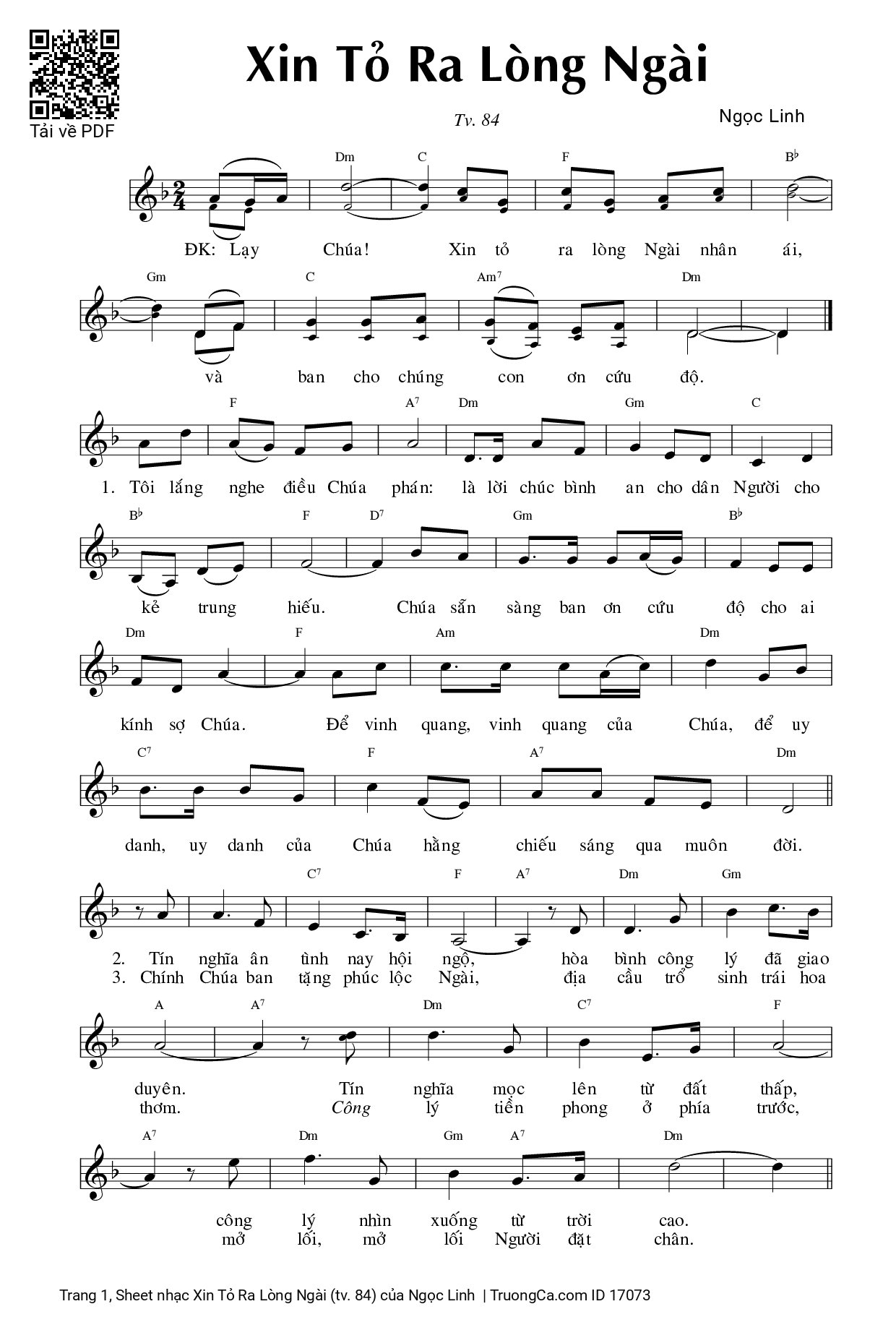 Sheet PDF of Xin Tỏ Ra Lòng Ngài (tv. 84)