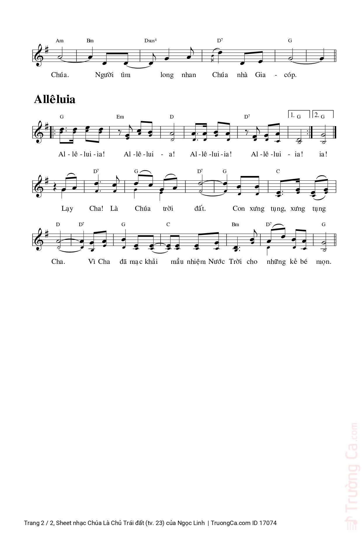 Page 2 of Sheet music PDF Chúa Là Chủ Trái đất (tv. 23) - Ngọc Linh
