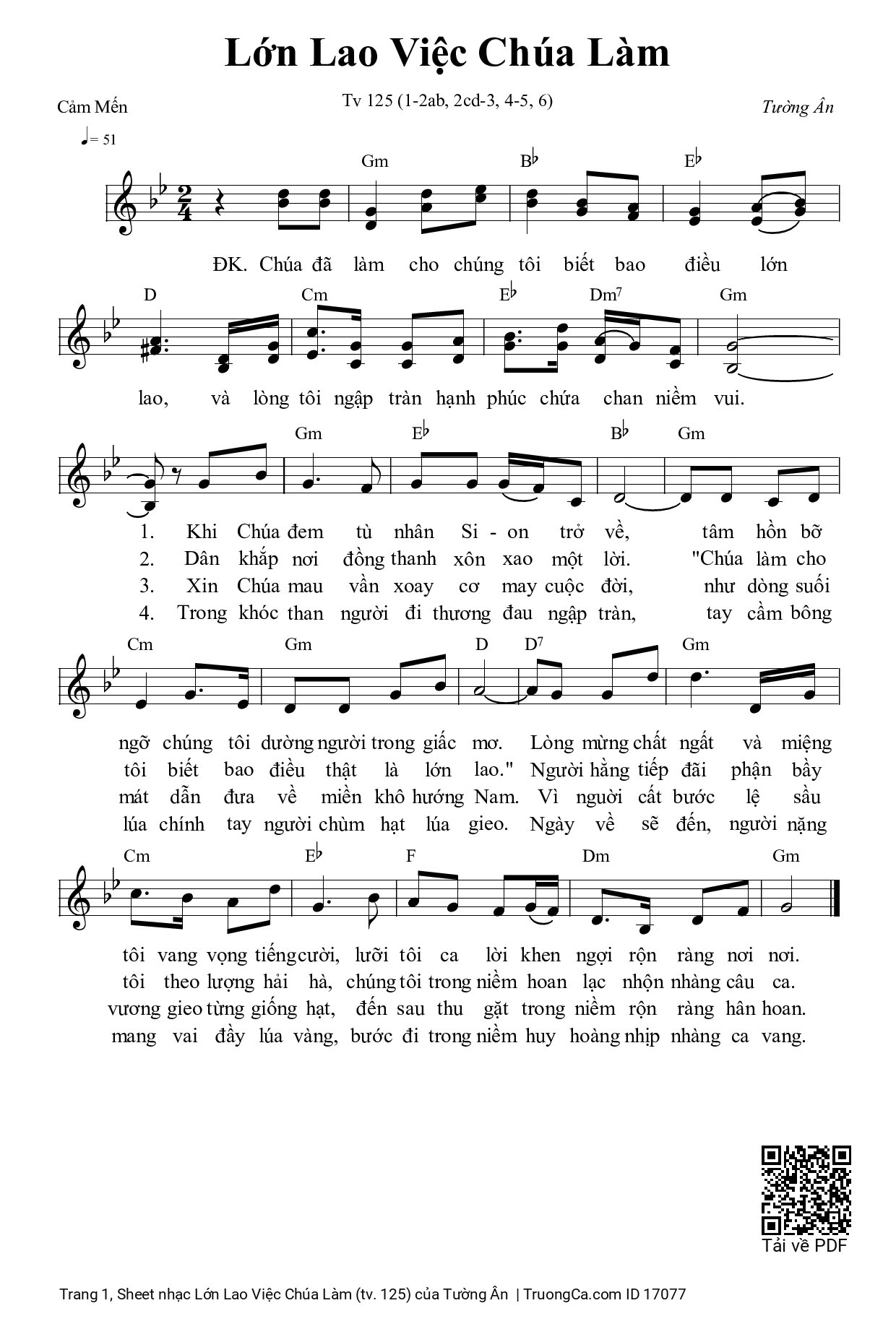 Sheet PDF of Lớn Lao Việc Chúa Làm (tv. 125)