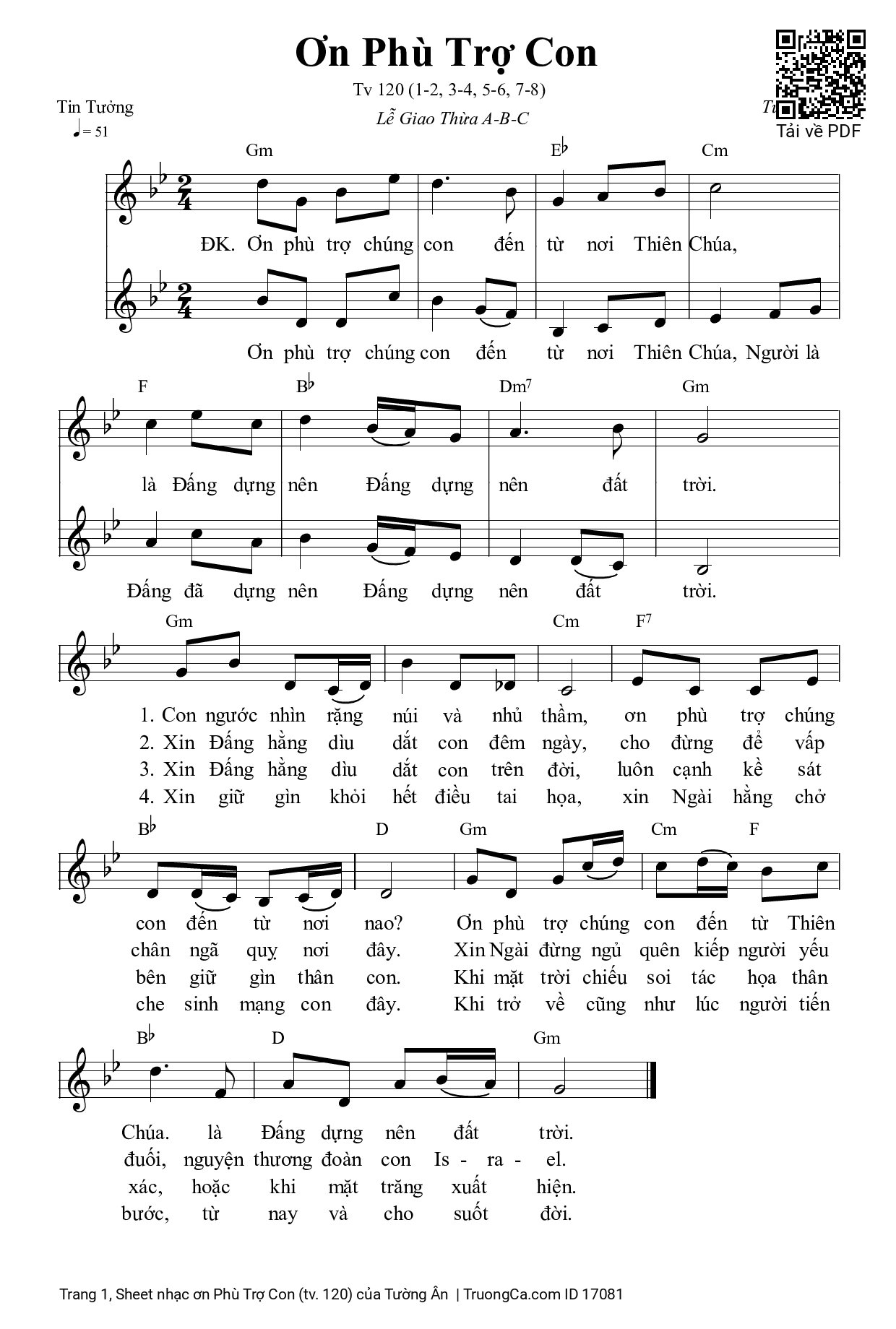 Sheet PDF of ơn Phù Trợ Con (tv. 120)