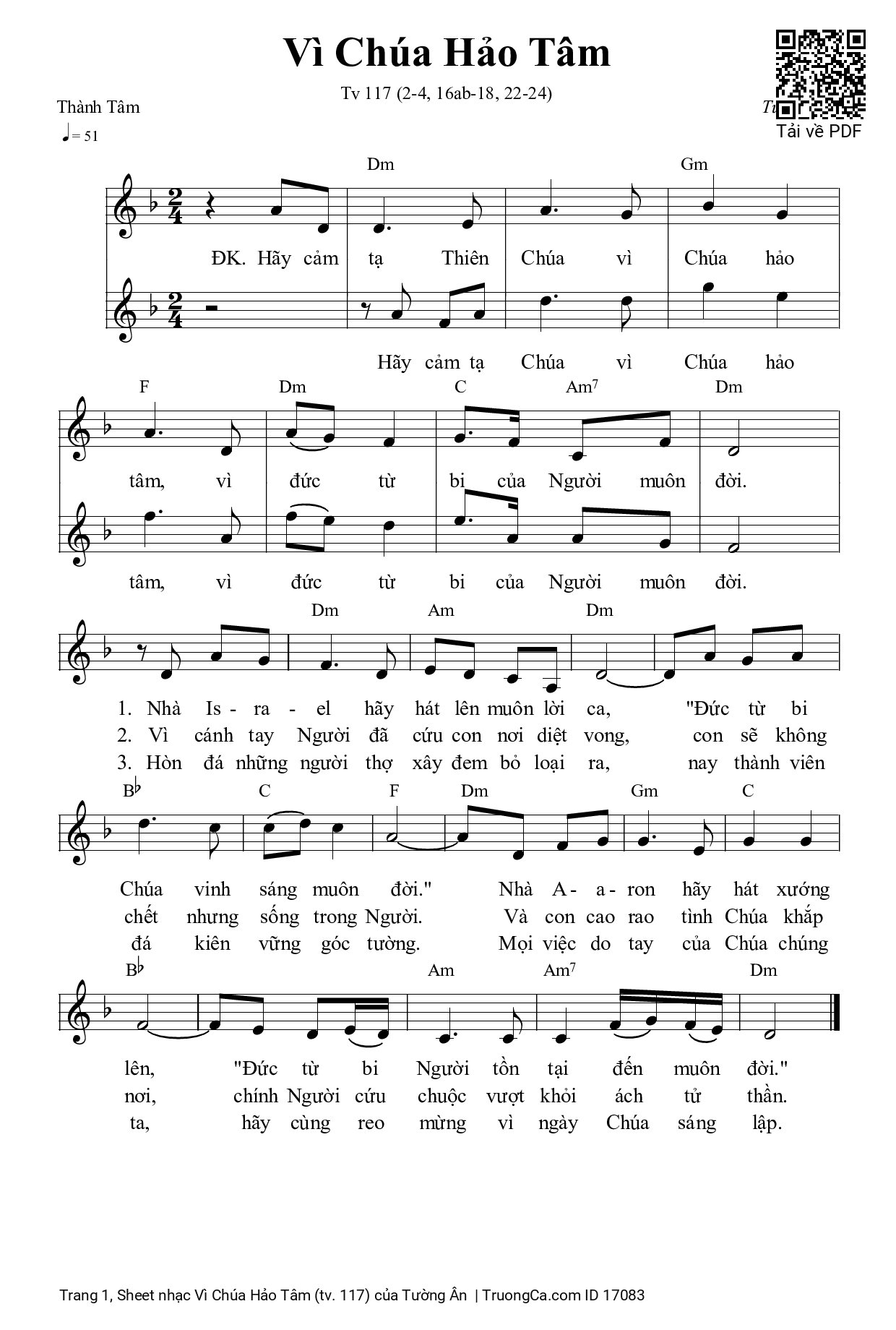 Sheet PDF of Vì Chúa Hảo Tâm (tv. 117)