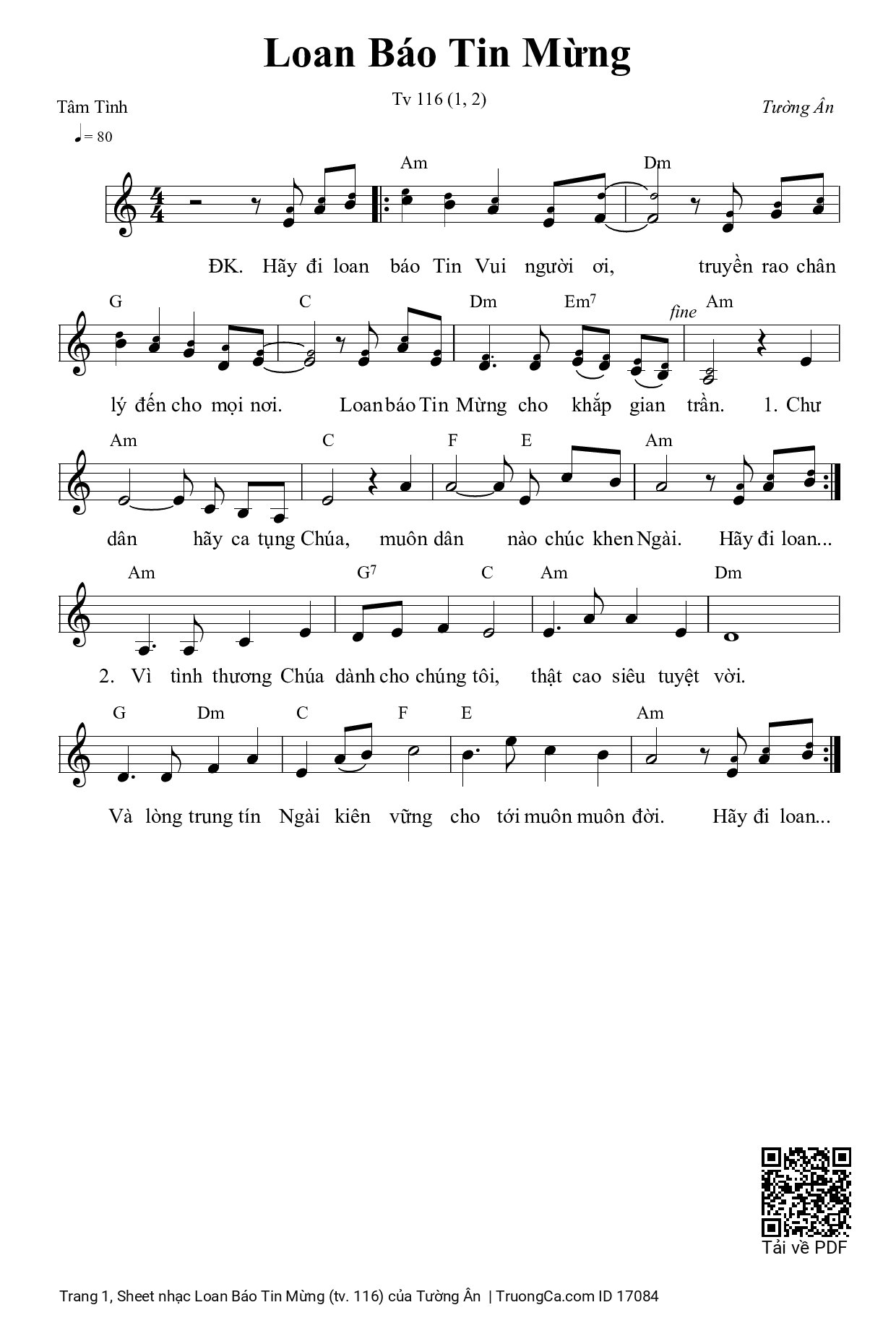 Sheet PDF of Loan Báo Tin Mừng (tv. 116)