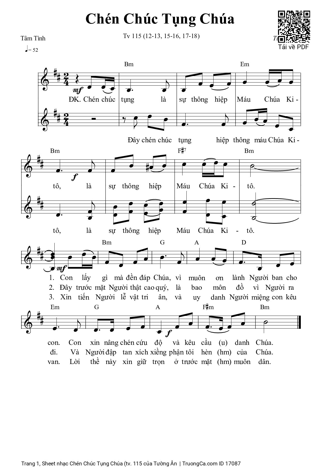 Sheet PDF of Chén Chúc Tụng Chúa (tv. 115