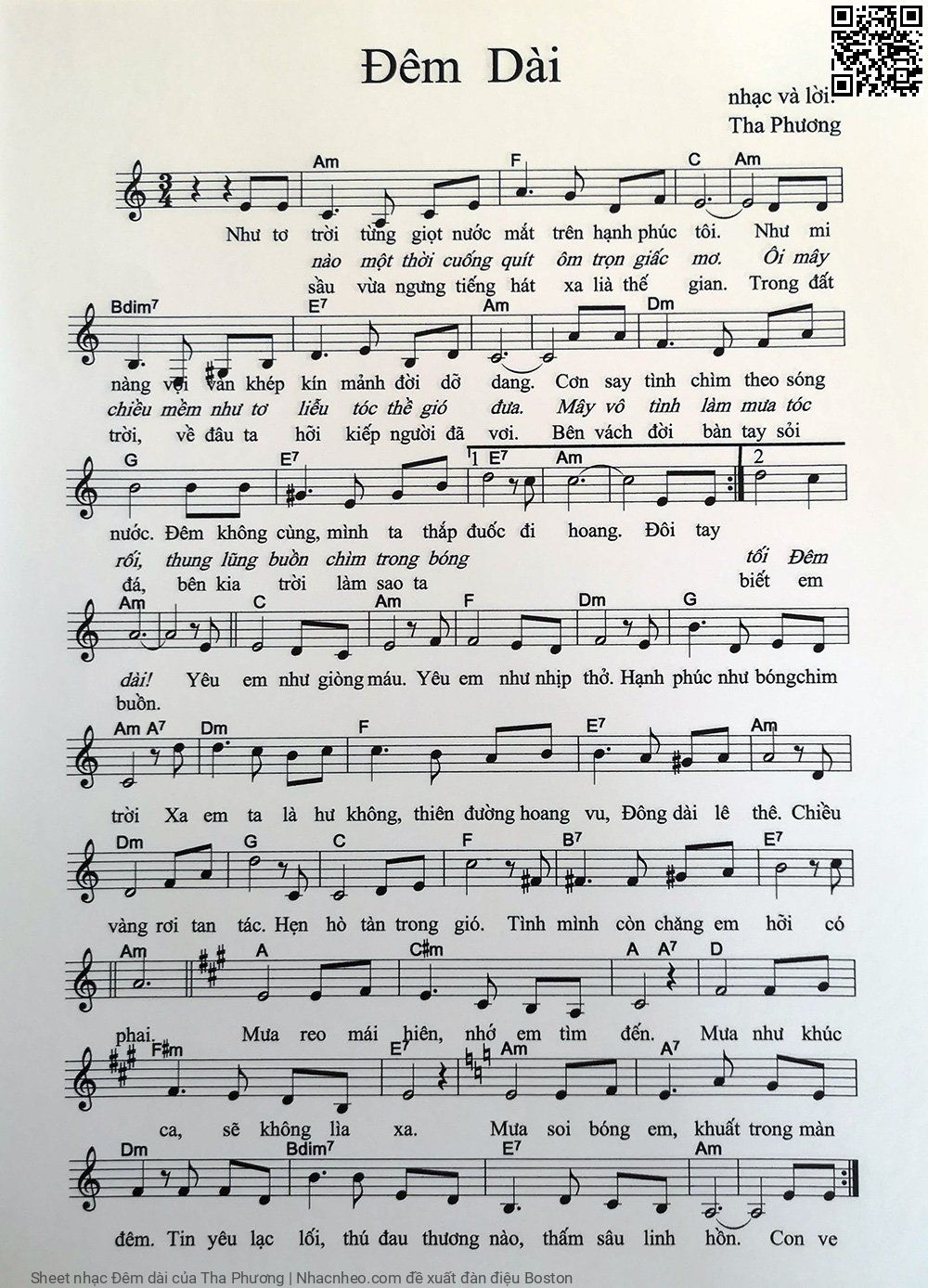 Page 1 of Sheet music PDF Đêm dài - Tha Phương