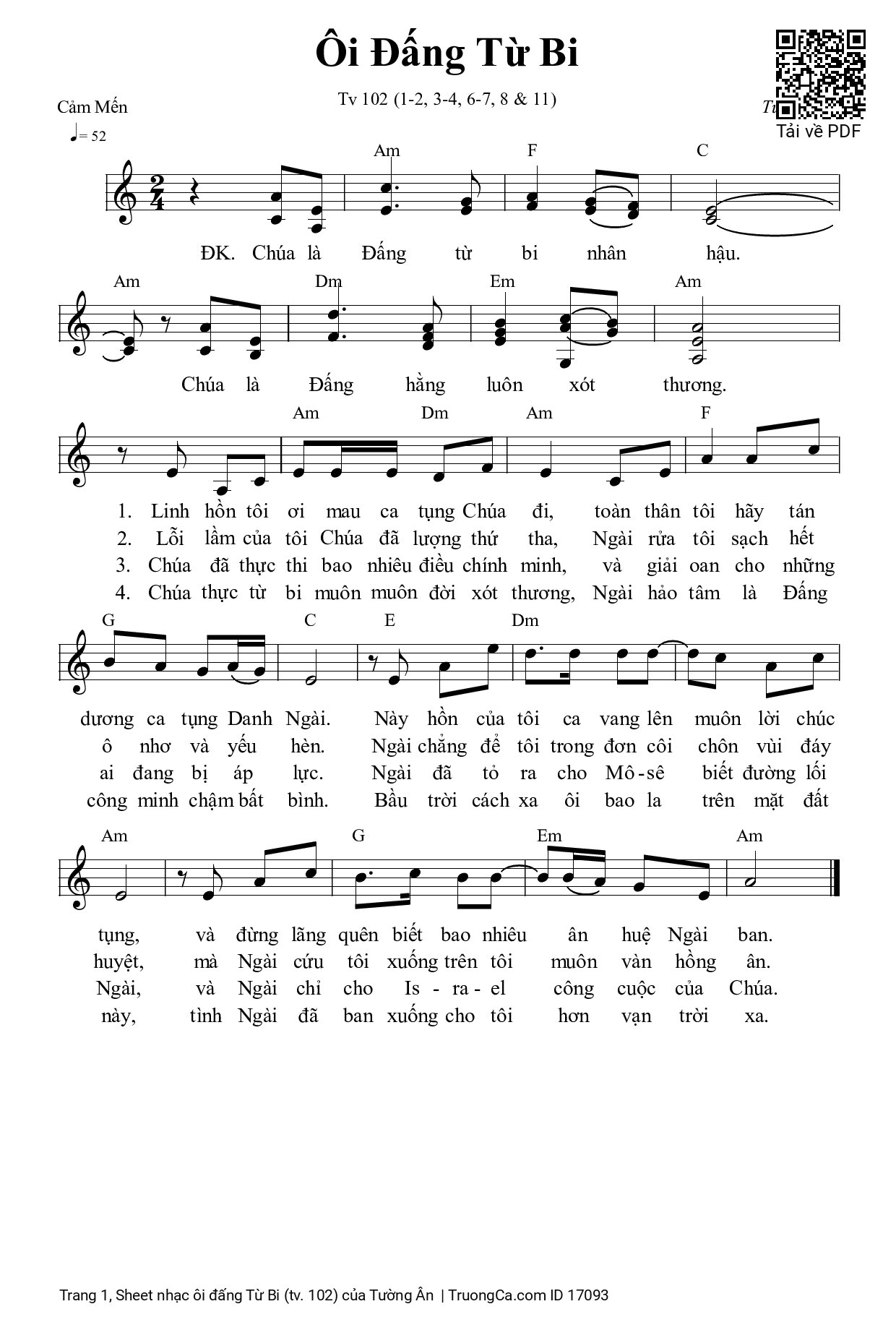 Sheet PDF of ôi đấng Từ Bi (tv. 102)