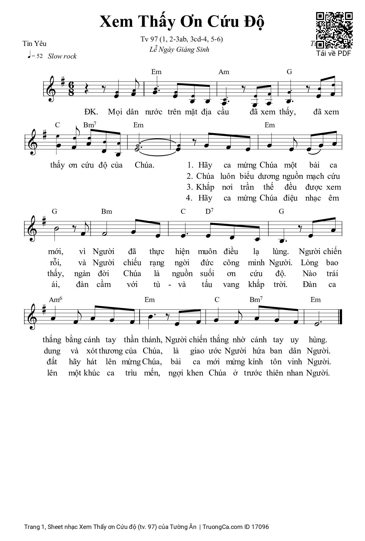 Page 1 of Sheet music PDF Xem Thấy ơn Cứu độ (tv. 97) - Tường Ân