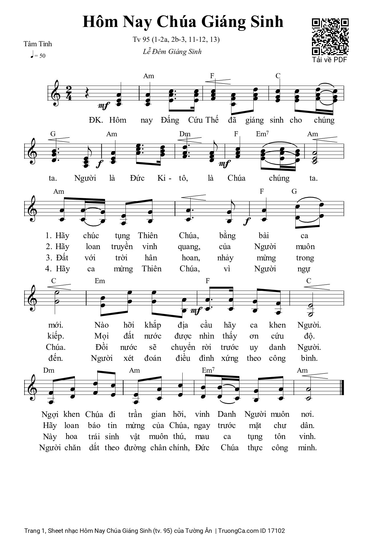 Sheet PDF of Hôm Nay Chúa Giáng Sinh (tv. 95)