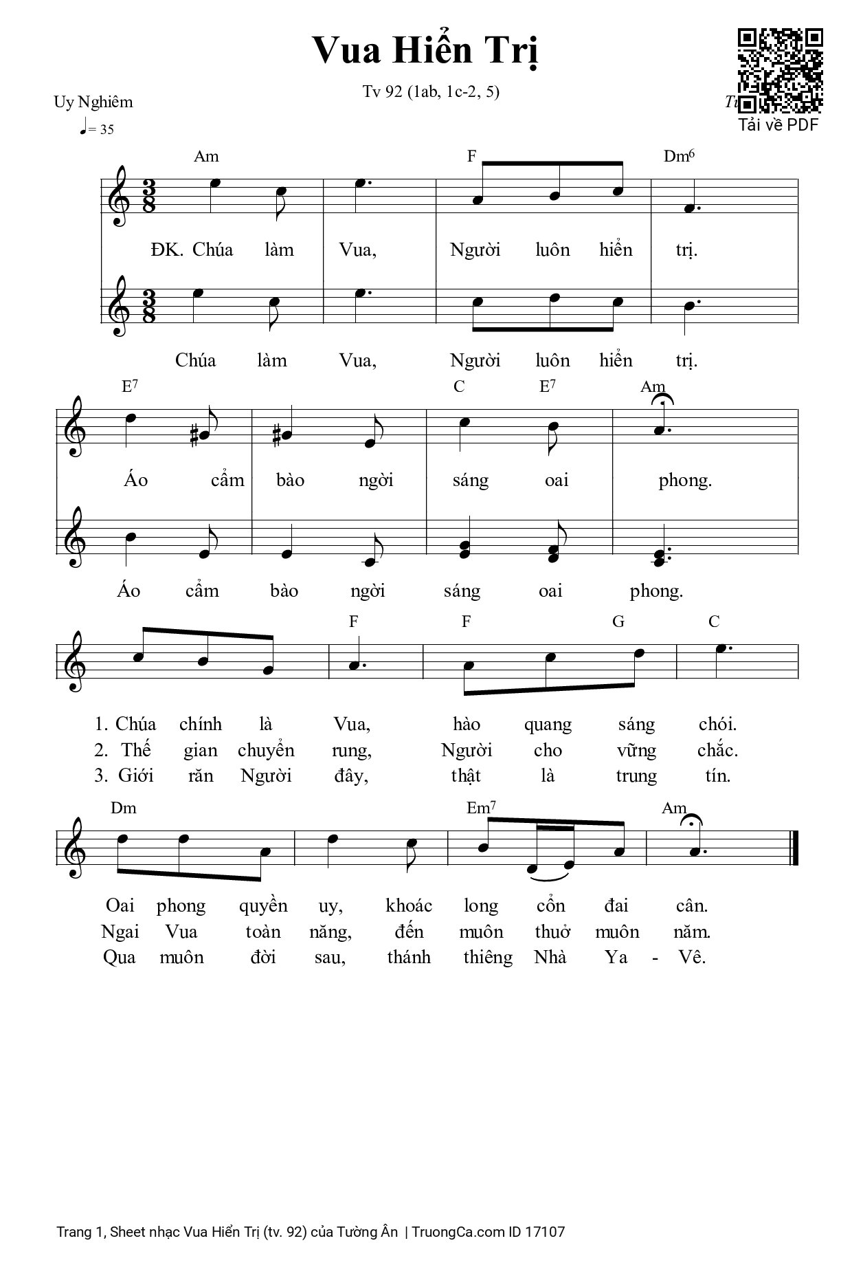 Page 1 of Sheet music PDF Vua Hiển Trị (tv. 92) - Tường Ân