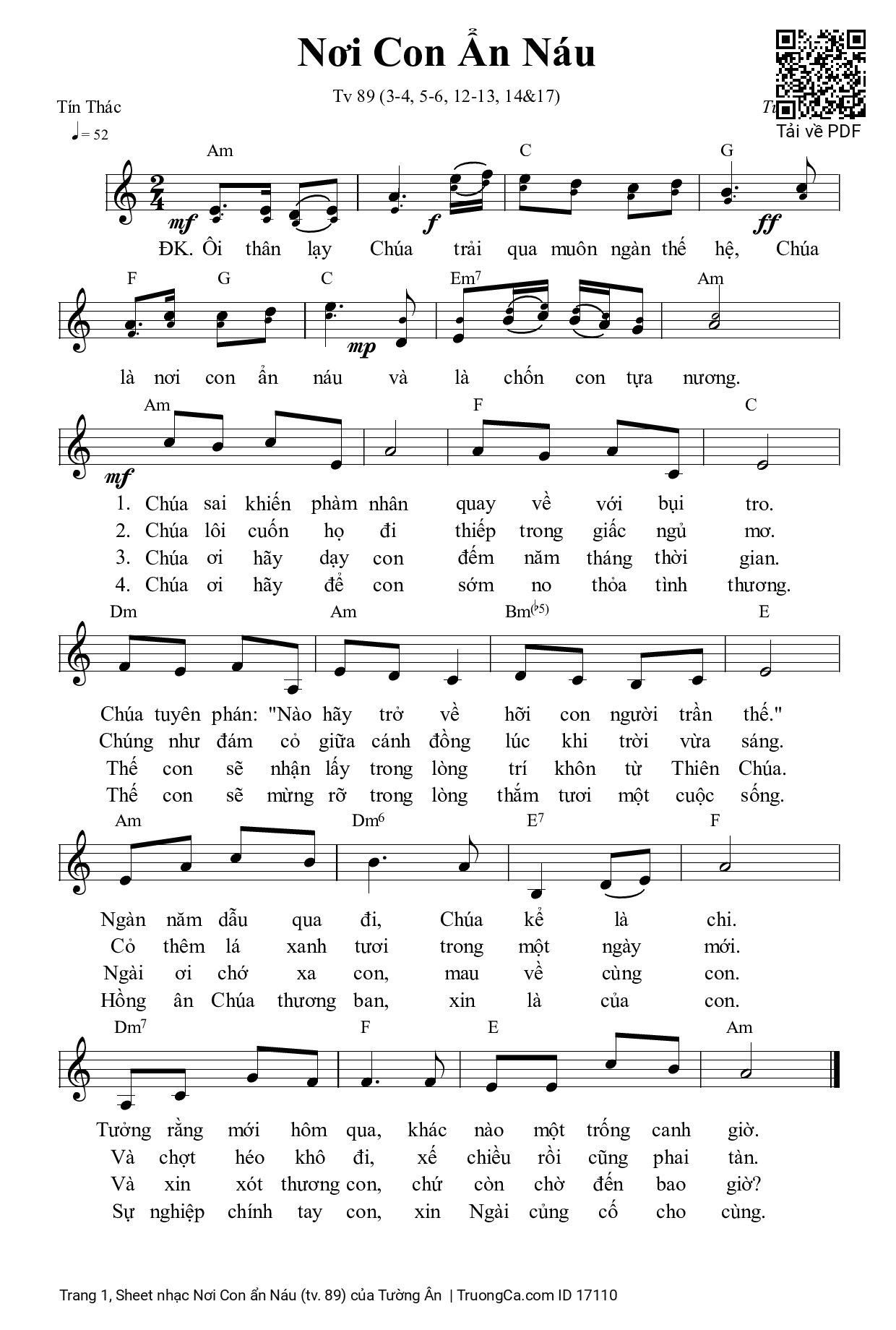 Page 1 of Sheet music PDF Nơi Con ẩn Náu (tv. 89) - Tường Ân