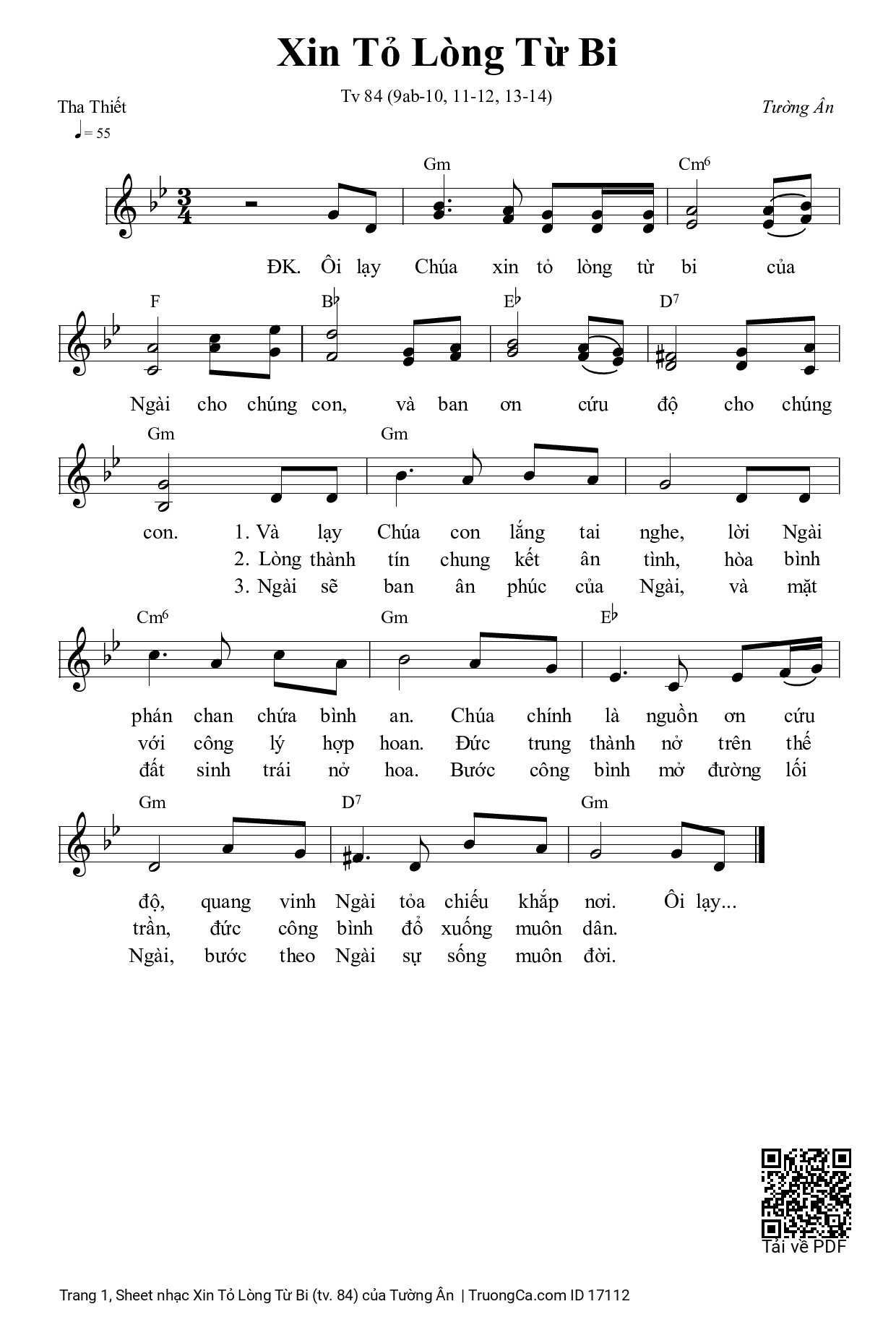 Page 1 of Sheet music PDF Xin Tỏ Lòng Từ Bi (tv. 84) - Tường Ân