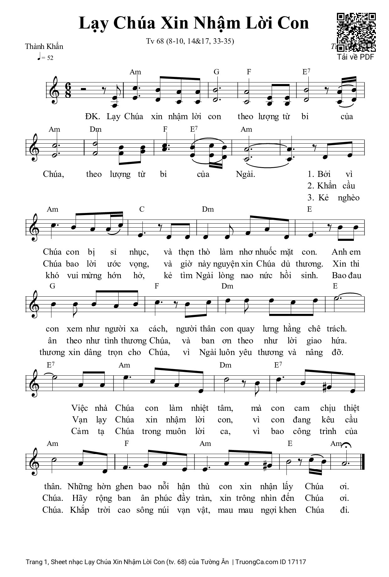 Sheet PDF of Lạy Chúa Xin Nhậm Lời Con (tv. 68)