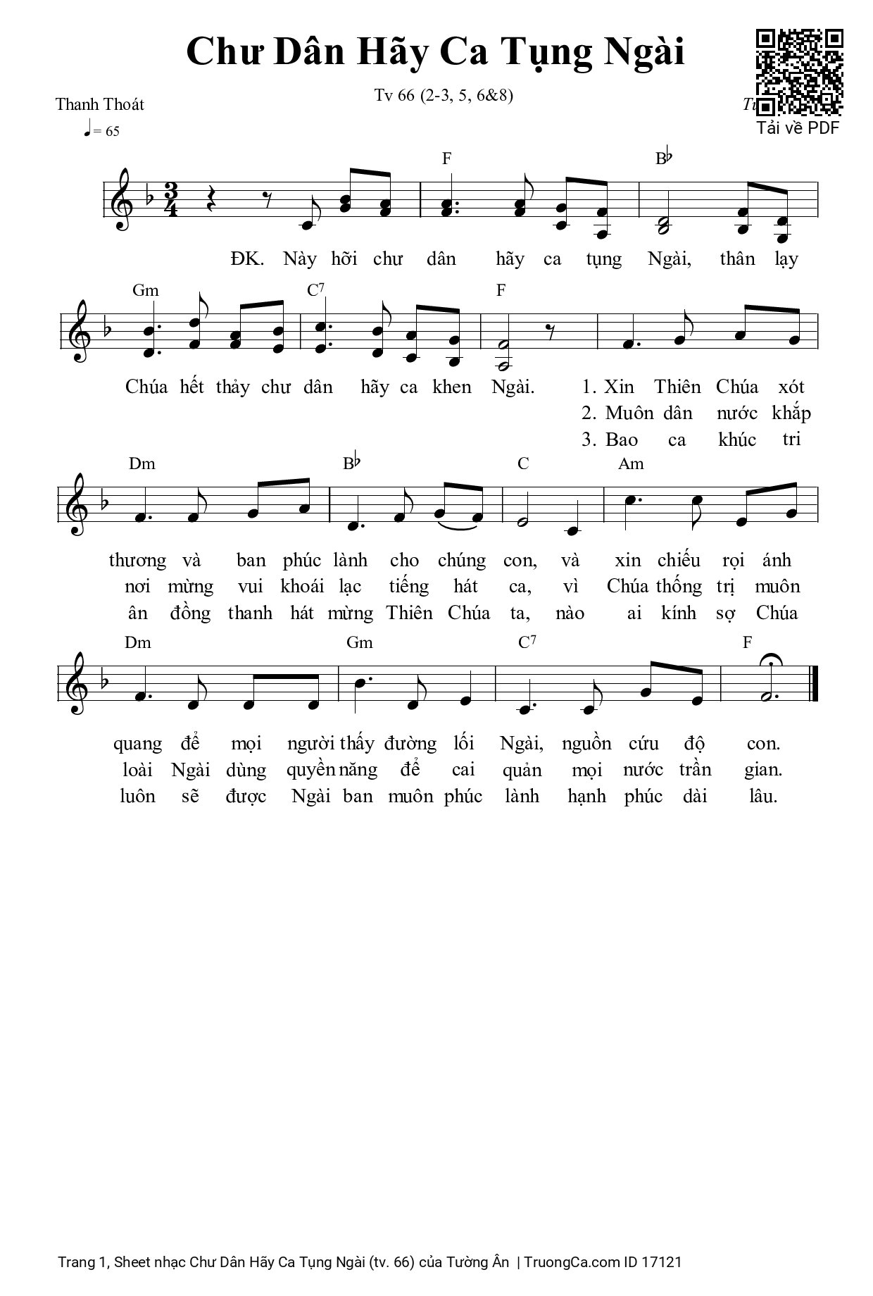 Sheet PDF of Chư Dân Hãy Ca Tụng Ngài (tv. 66)