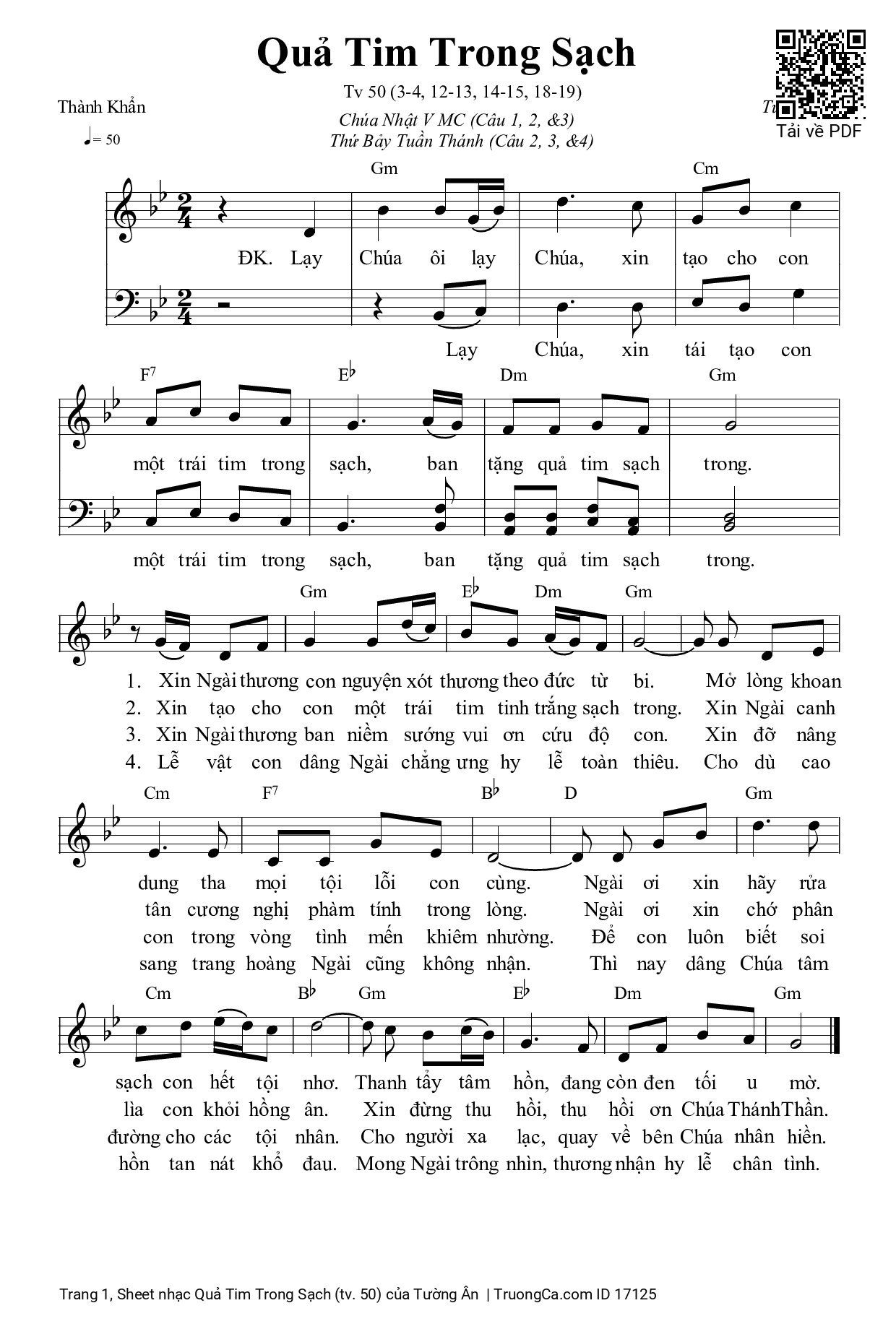 Sheet PDF of Quả Tim Trong Sạch (tv. 50)