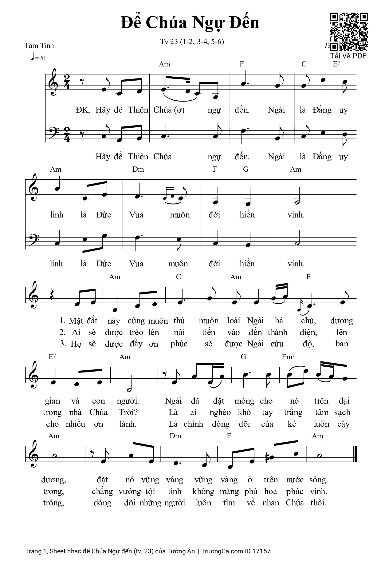 Sheet PDF of để Chúa Ngự đến (tv. 23)