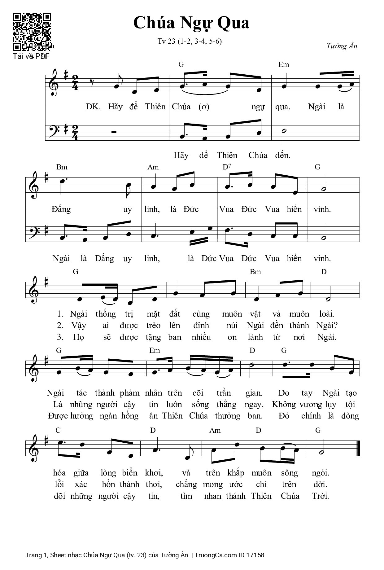 Page 1 of Sheet music PDF Chúa Ngự Qua (tv. 23) - Tường Ân