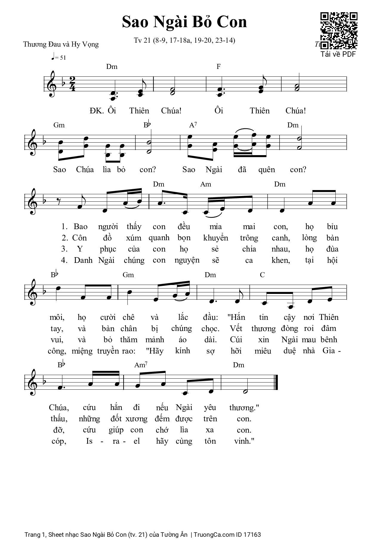 Sheet PDF of Sao Ngài Bỏ Con (tv. 21)