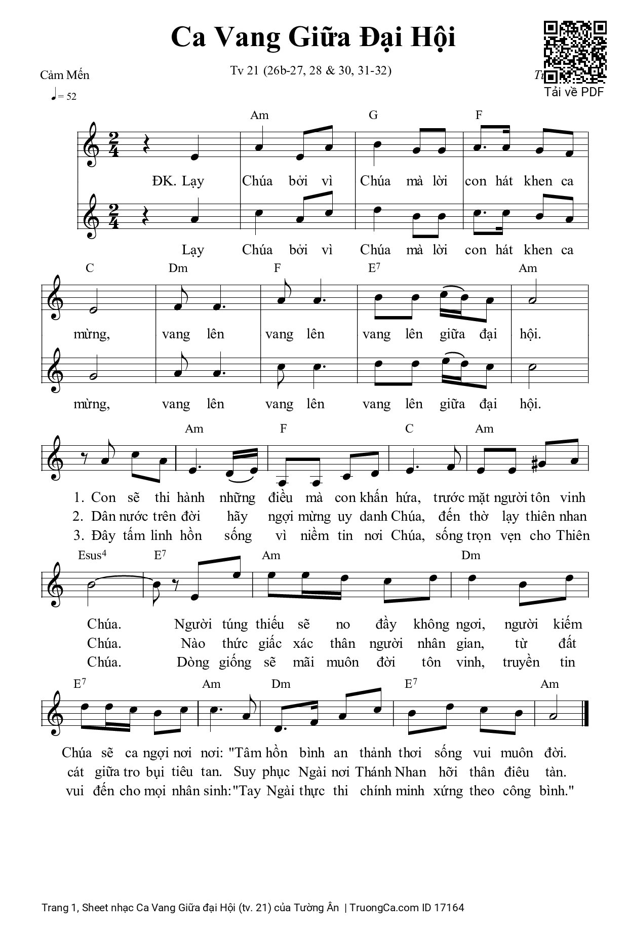 Sheet PDF of Ca Vang Giữa đại Hội (tv. 21)