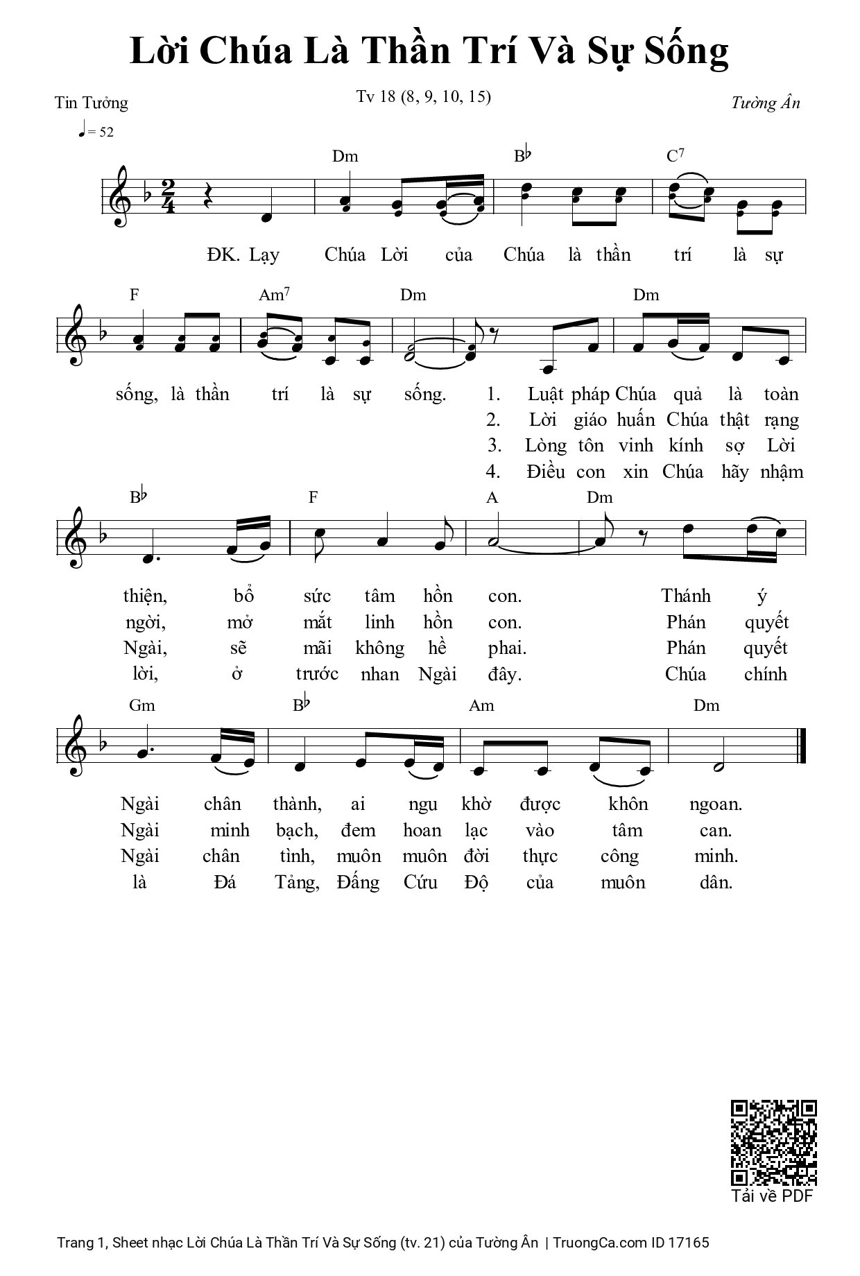 Sheet PDF of Lời Chúa Là Thần Trí Và Sự Sống (tv. 21)