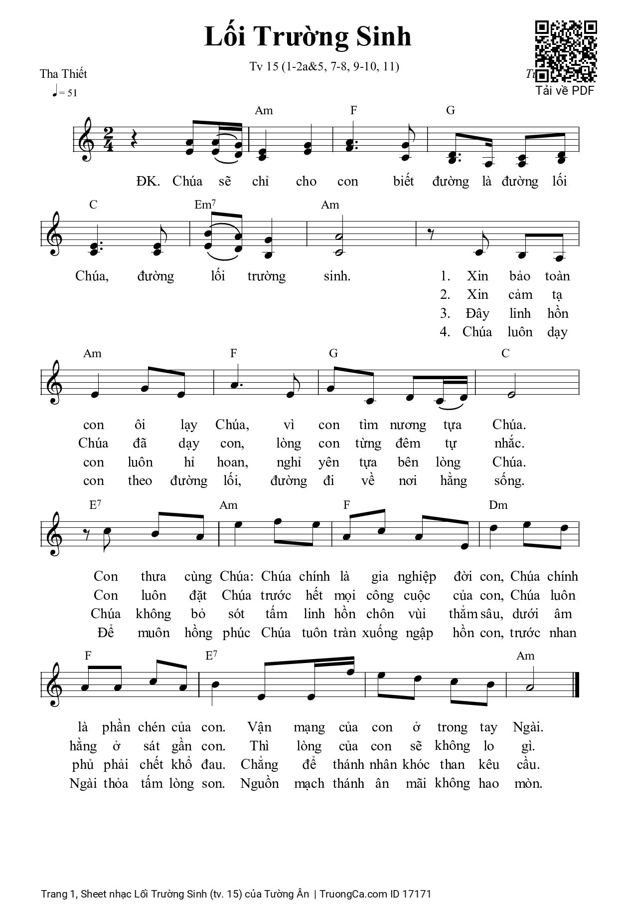 Sheet PDF of Lối Trường Sinh (tv. 15)